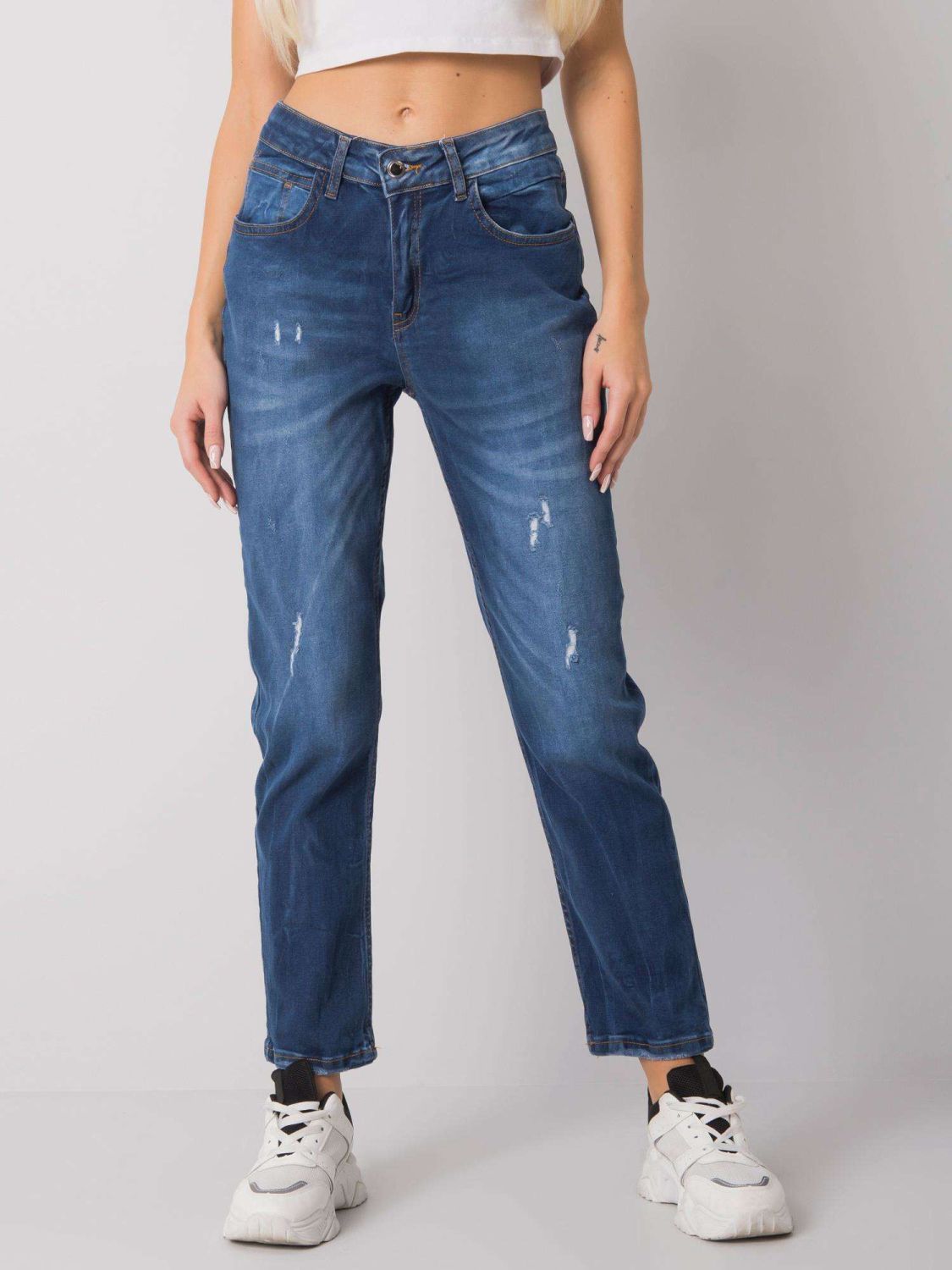 Dunkelblaue Mom Jeans mit geradem Schnitt
