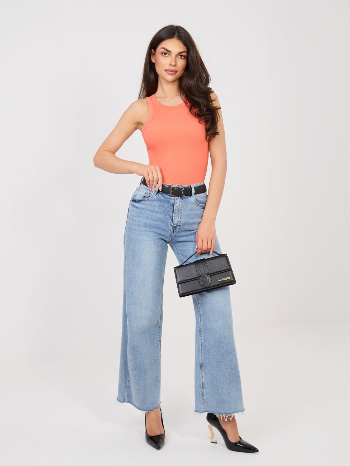 Geripptes ärmelloses Top in Orange