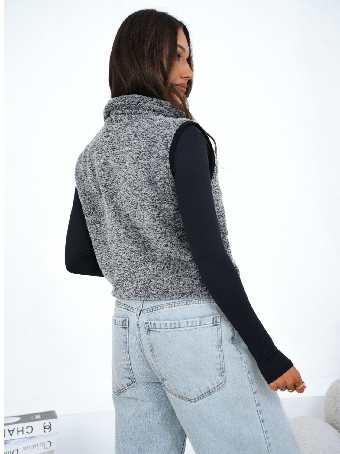 Damen Fellweste in Dunkelgrau