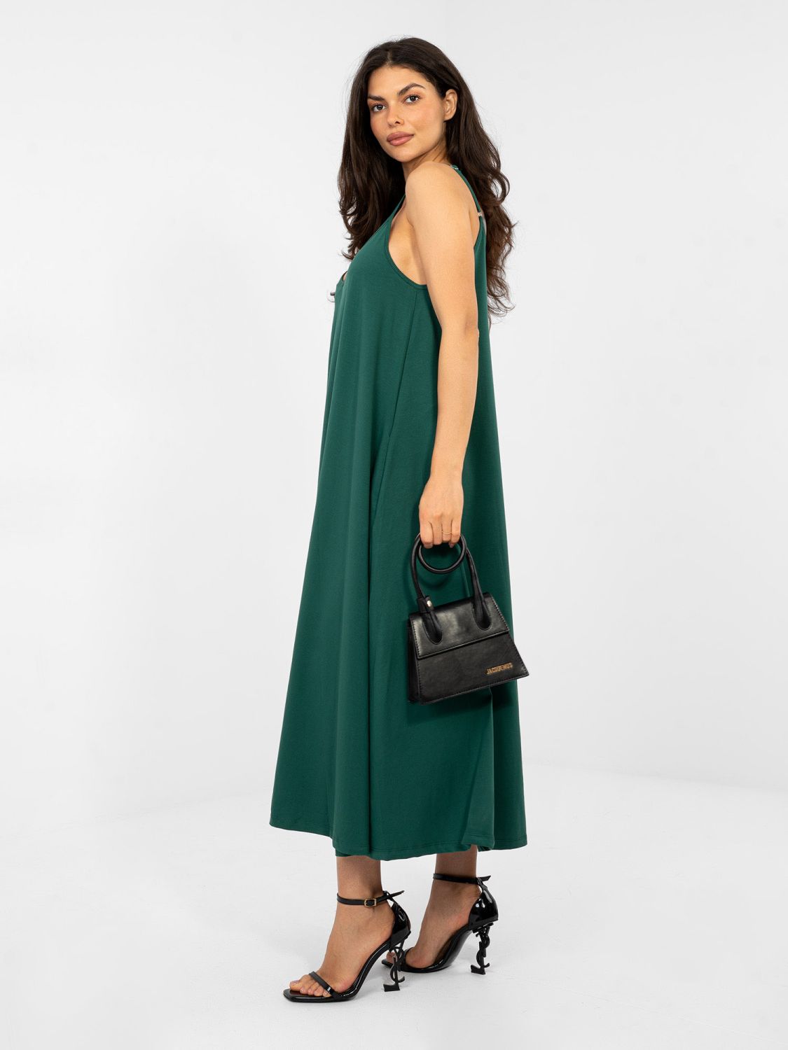 Maxi-Sommerkleid mit Trägern in Dunkelgrün