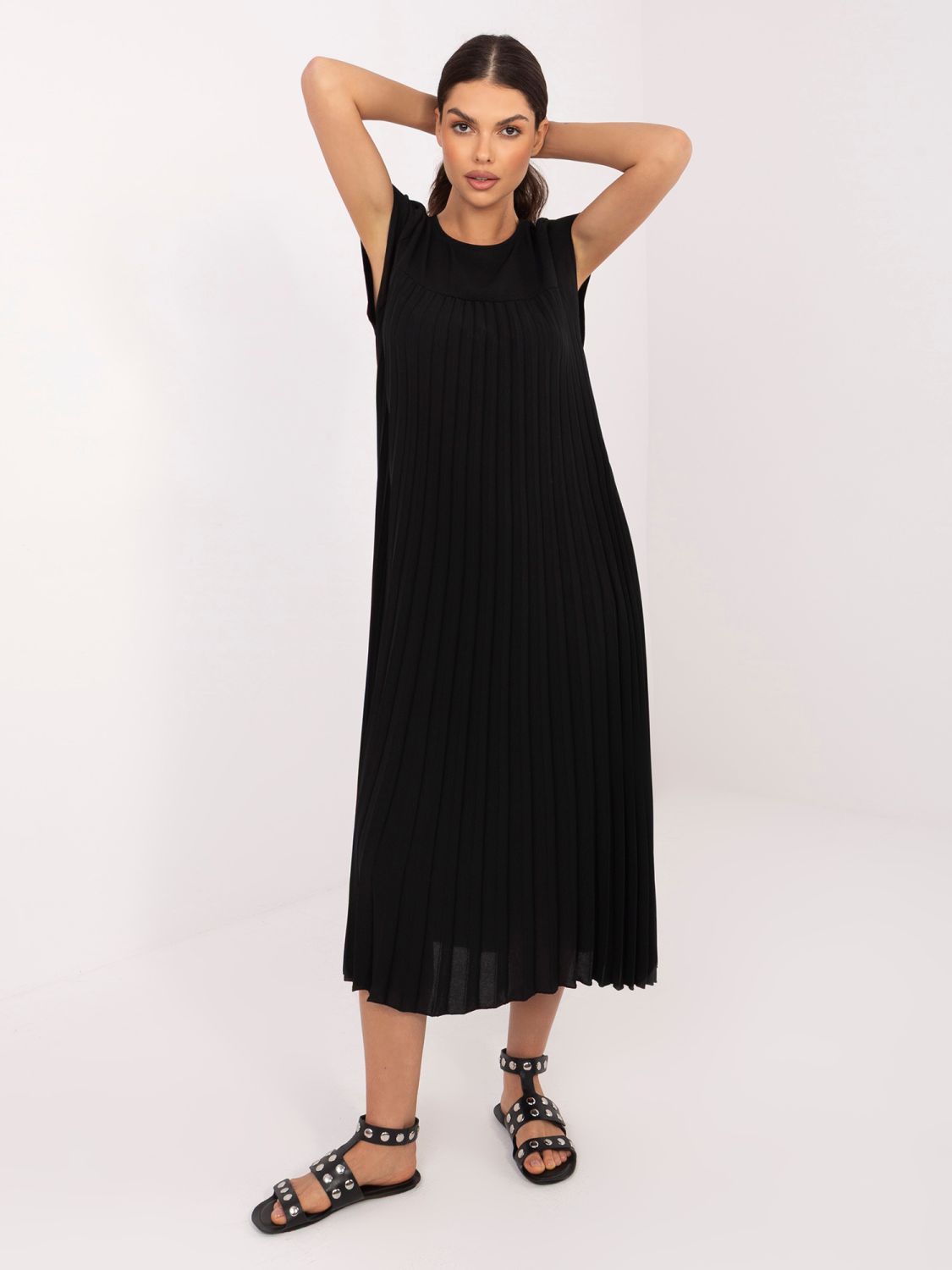 Schwarzes Midi-Cocktailkleid mit Taschen