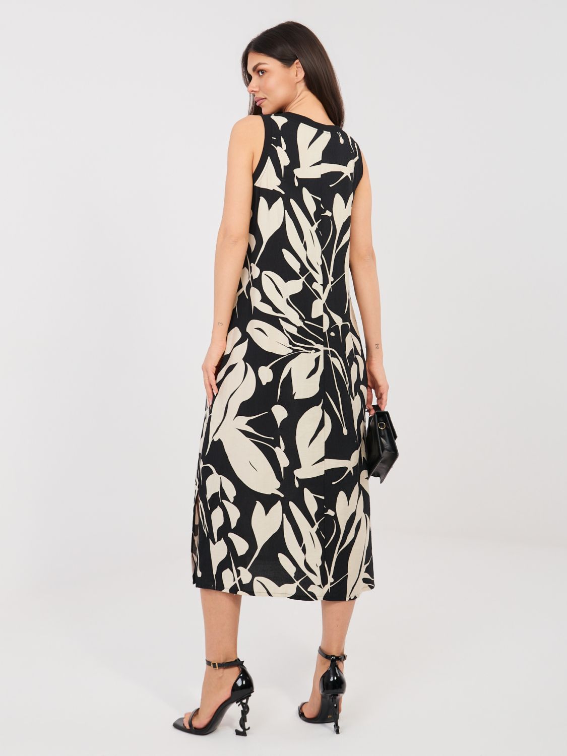 Schwarzes Midi-Sommerkleid mit Print
