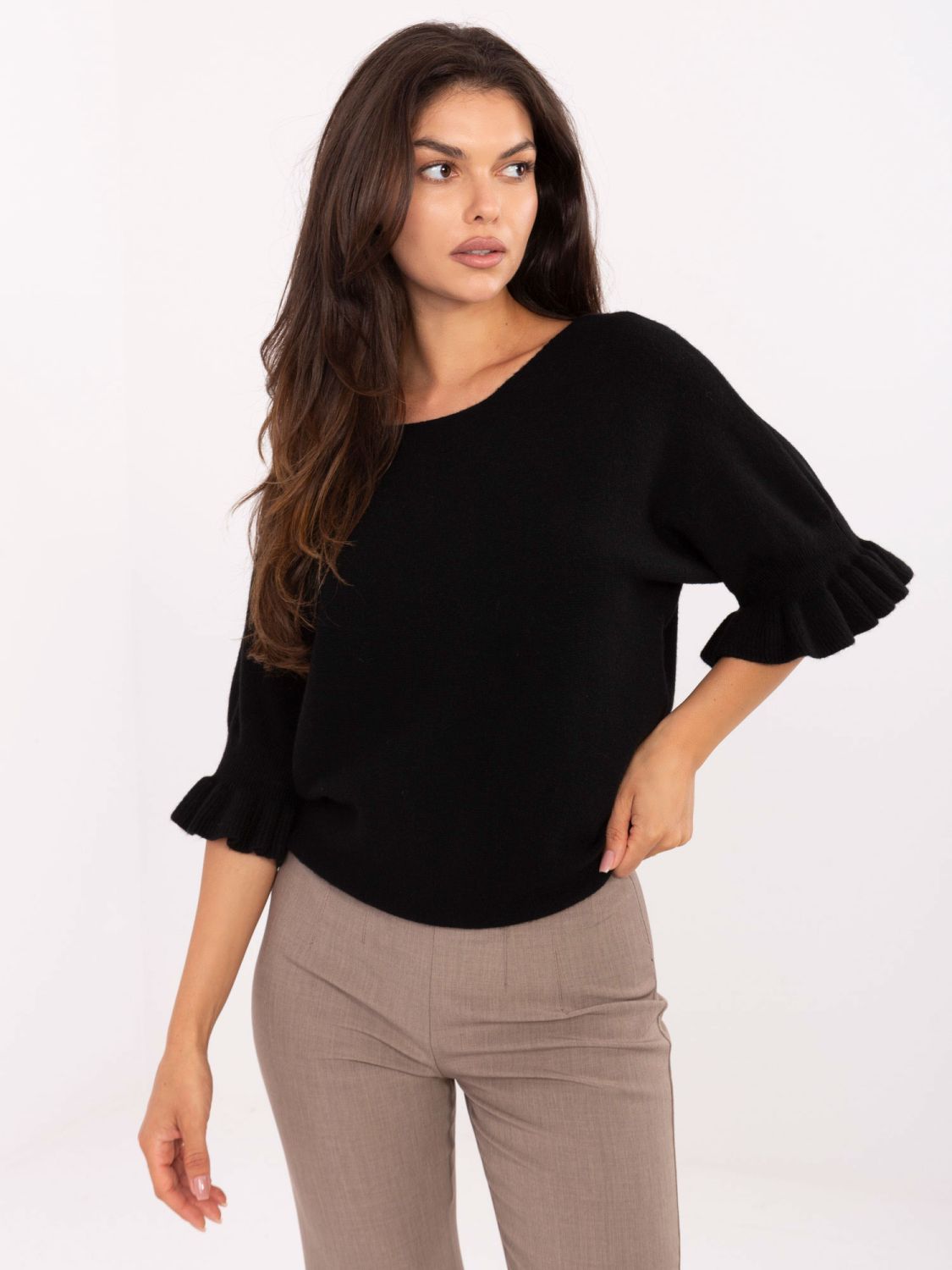 Eleganter schwarzer Pullover mit 3/4-Ärmeln