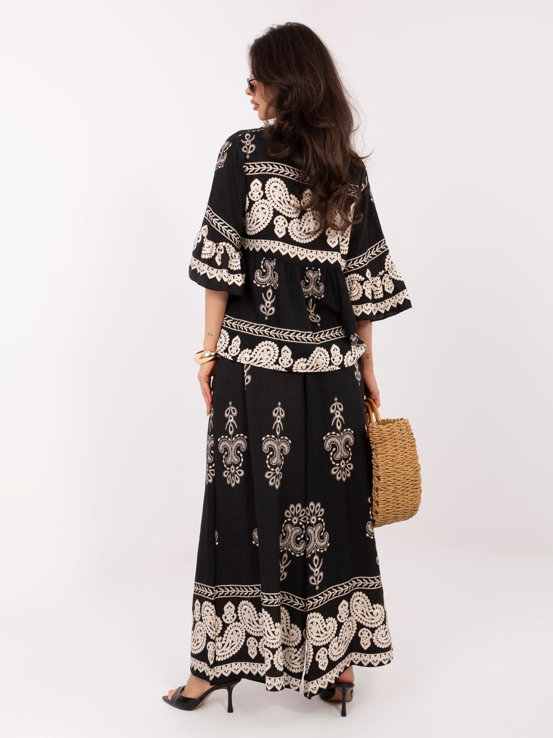 Damen-Set mit Print und Bindung, schwarz