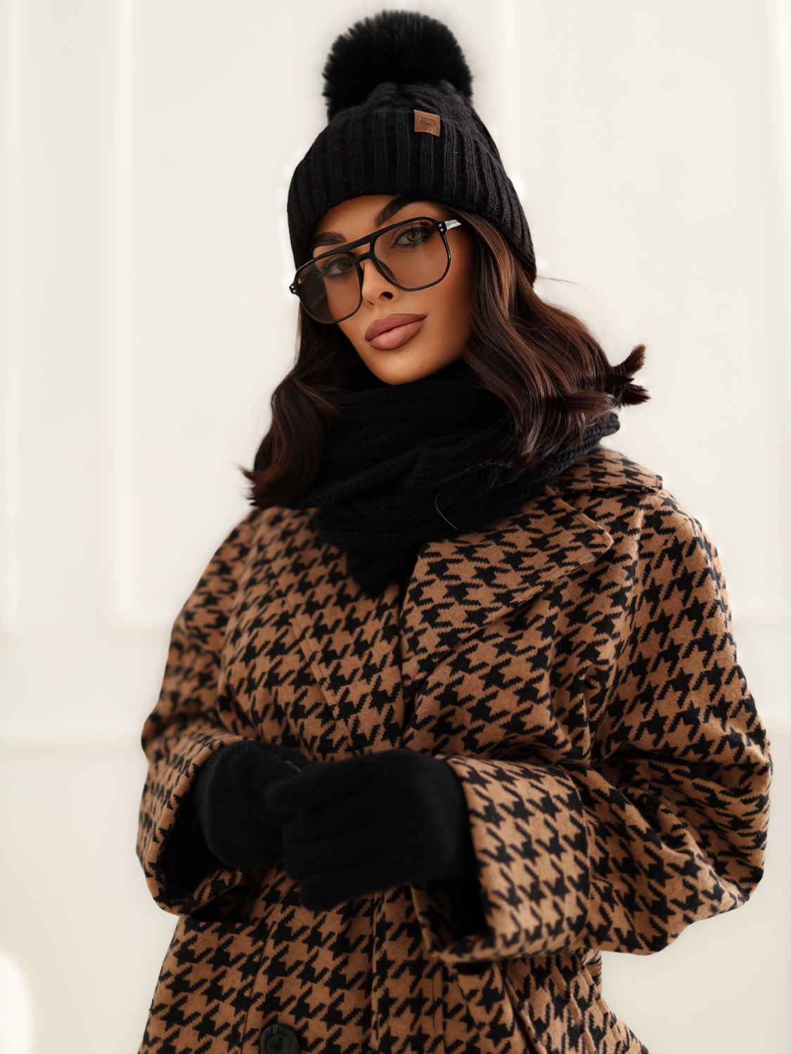 Winterset mit Bommel und Fütterung, schwarz