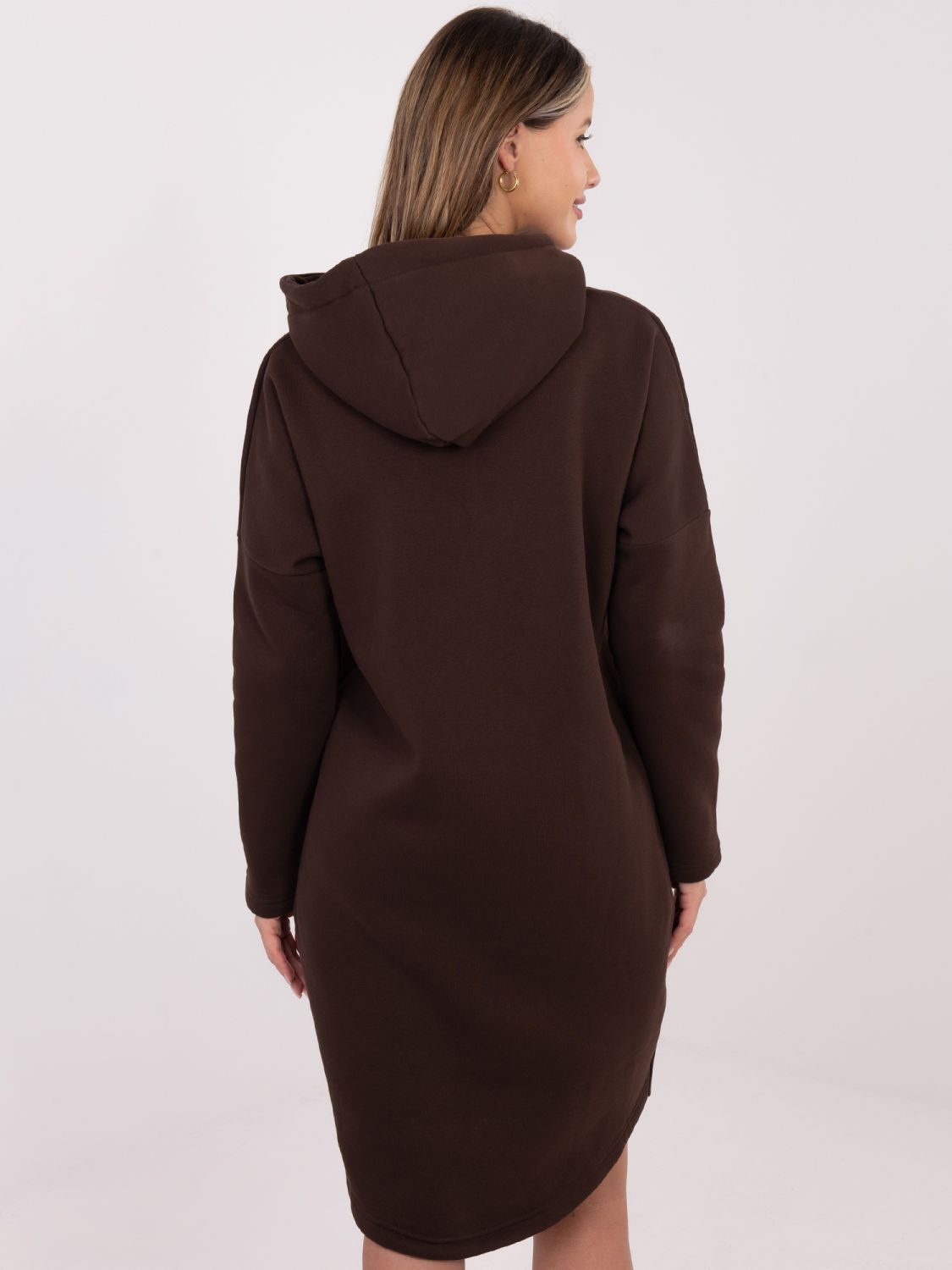 Langer brauner Kapuzenpullover mit Reißverschluss