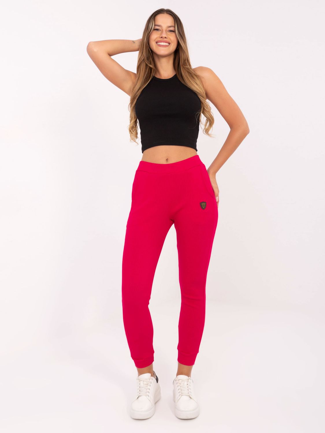Rote Damen-Sweatpants aus Rippmaterial