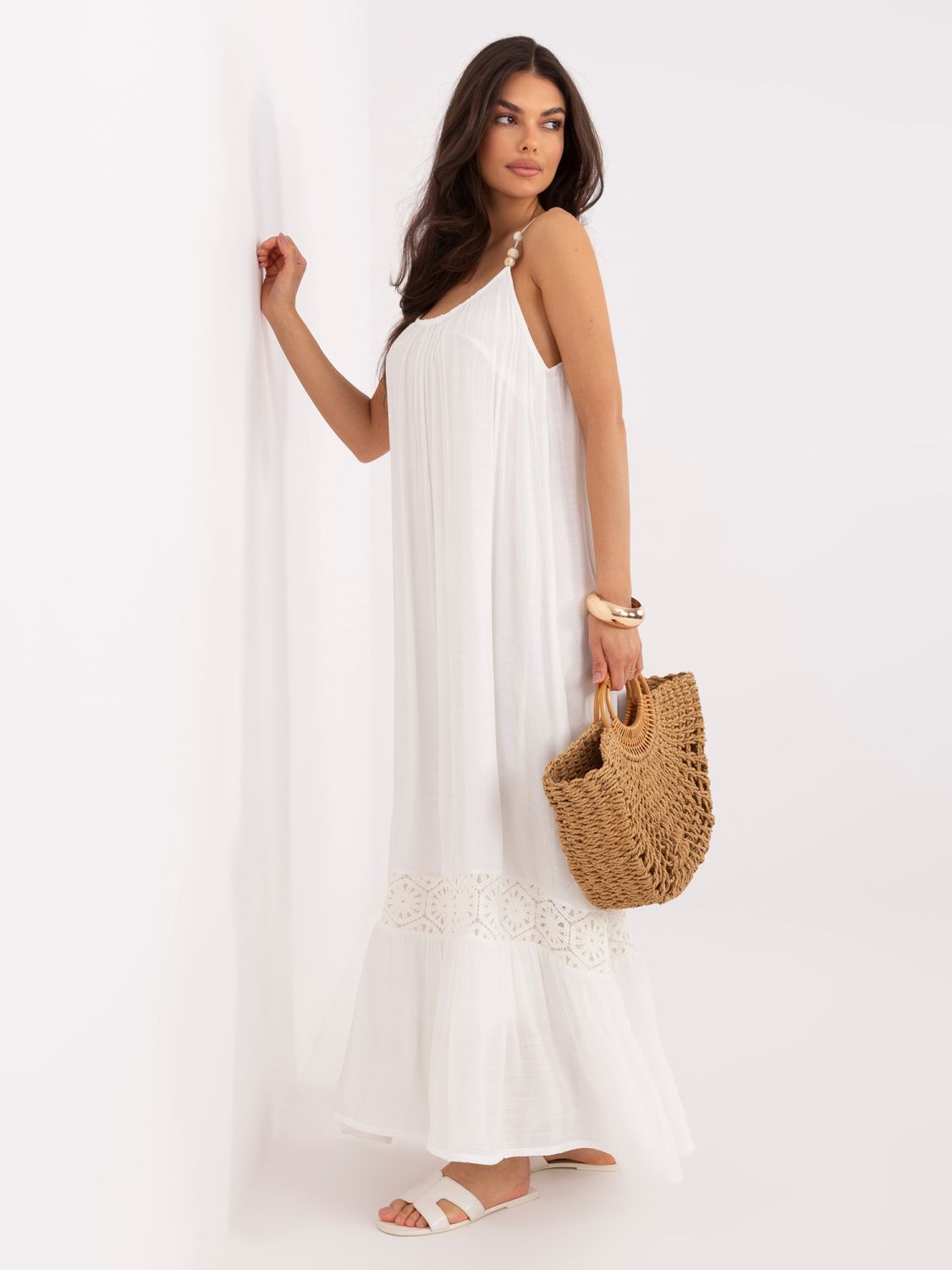 Maxi-Sommerkleid aus Baumwolle in Ecru