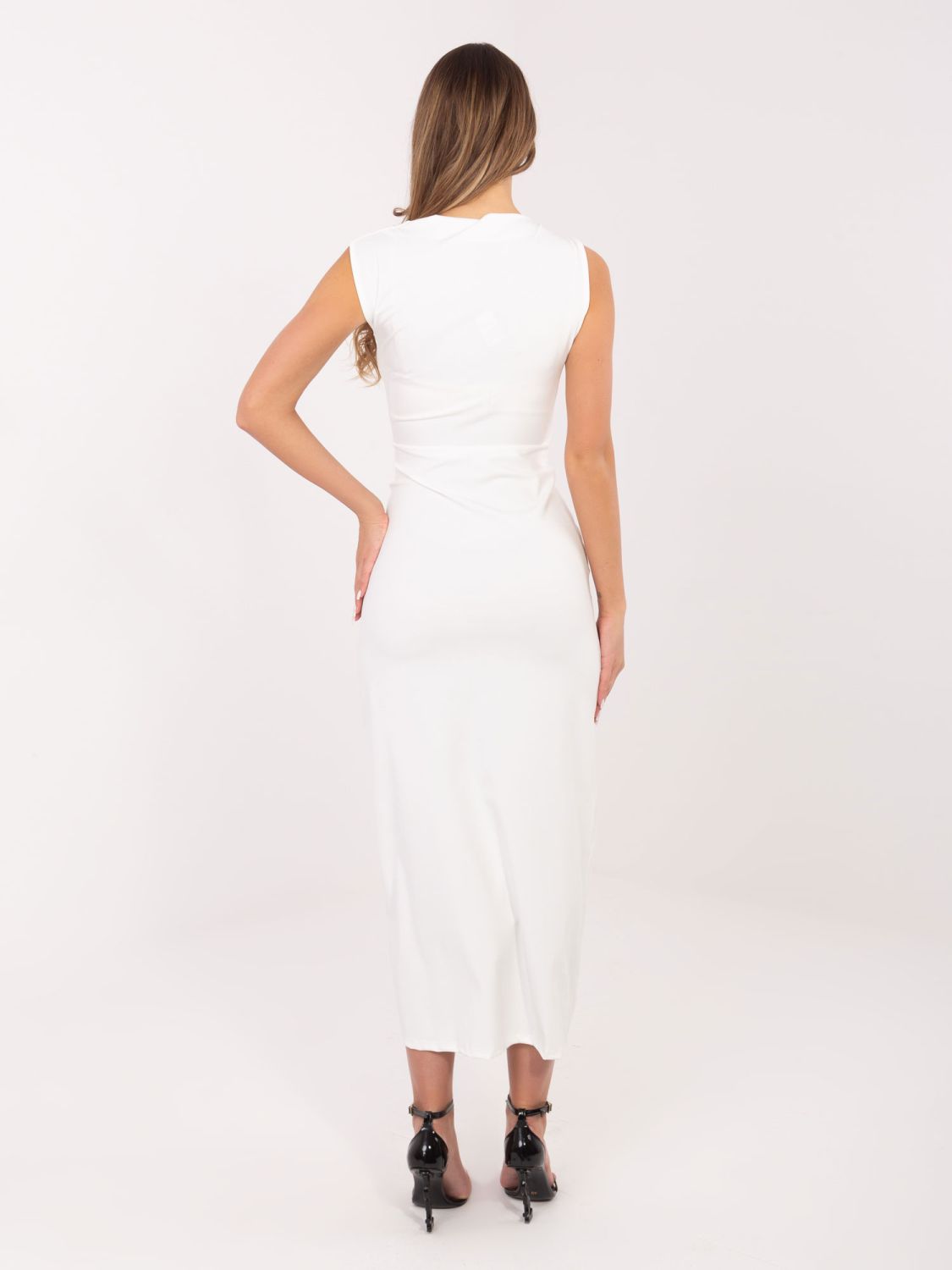 Elegantes Midi-Kleid mit Wasserfallausschnitt, ecru