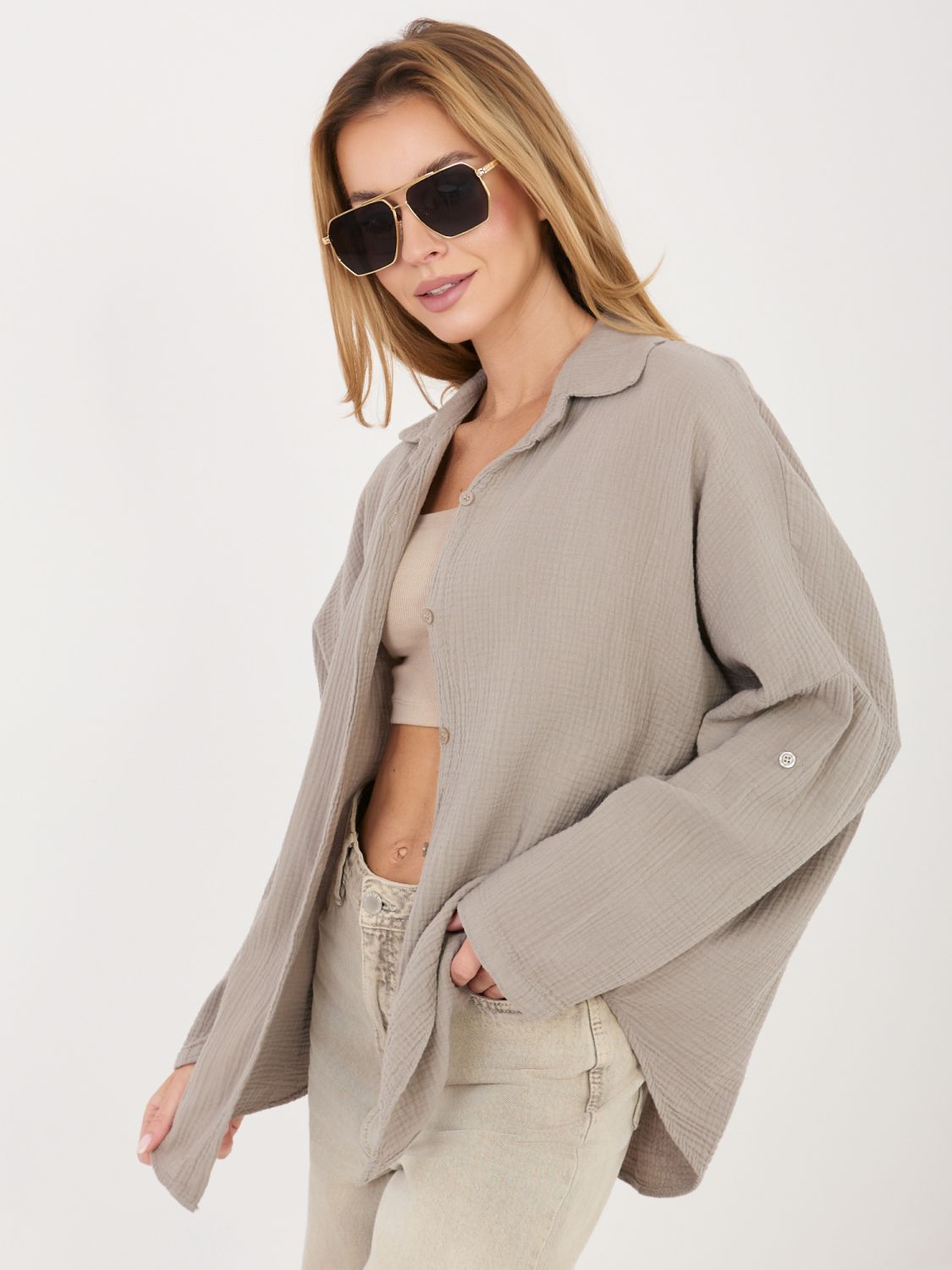 Beigefarbenes Baumwollhemd mit Kragen