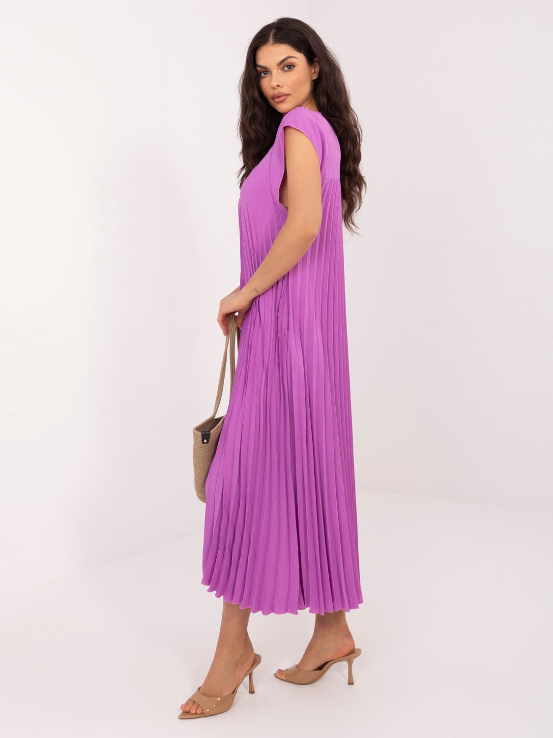 Lila Midi-Cocktailkleid mit Taschen