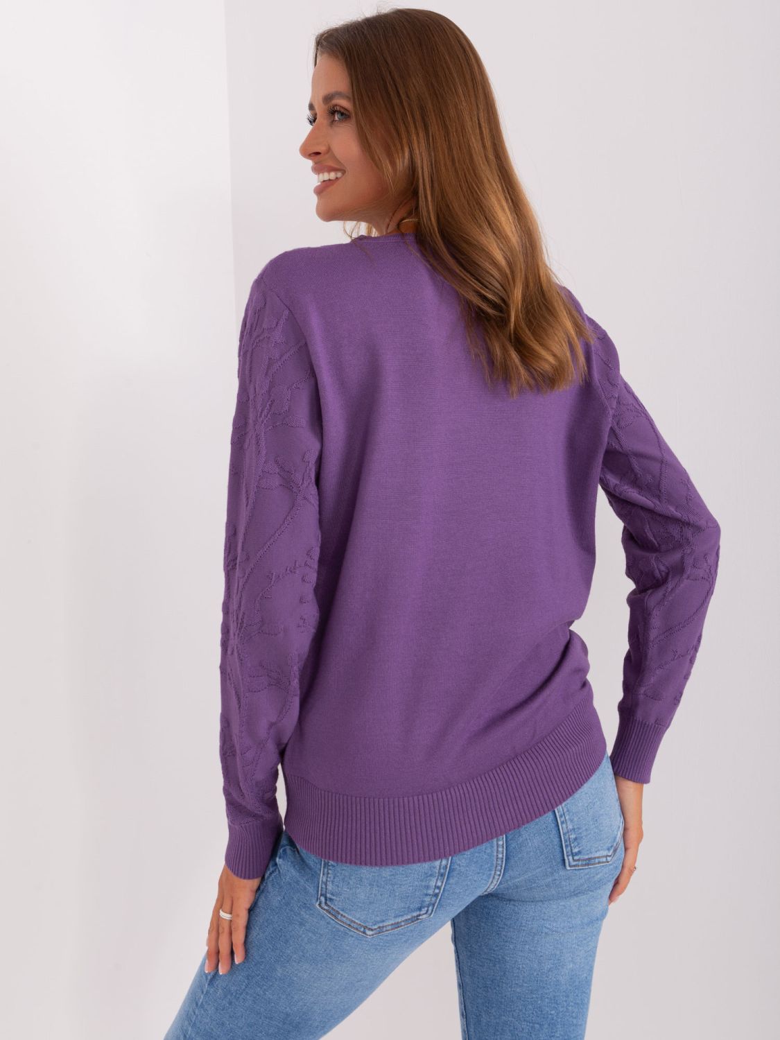 Lila klassischer Pullover mit Rundhalsausschnitt