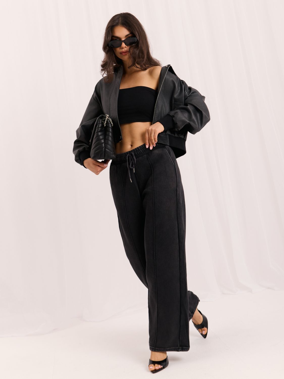 Graue Wide Leg Jogginghose