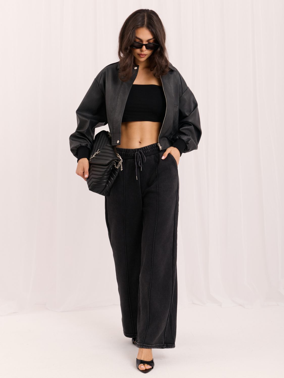Graue Wide Leg Jogginghose