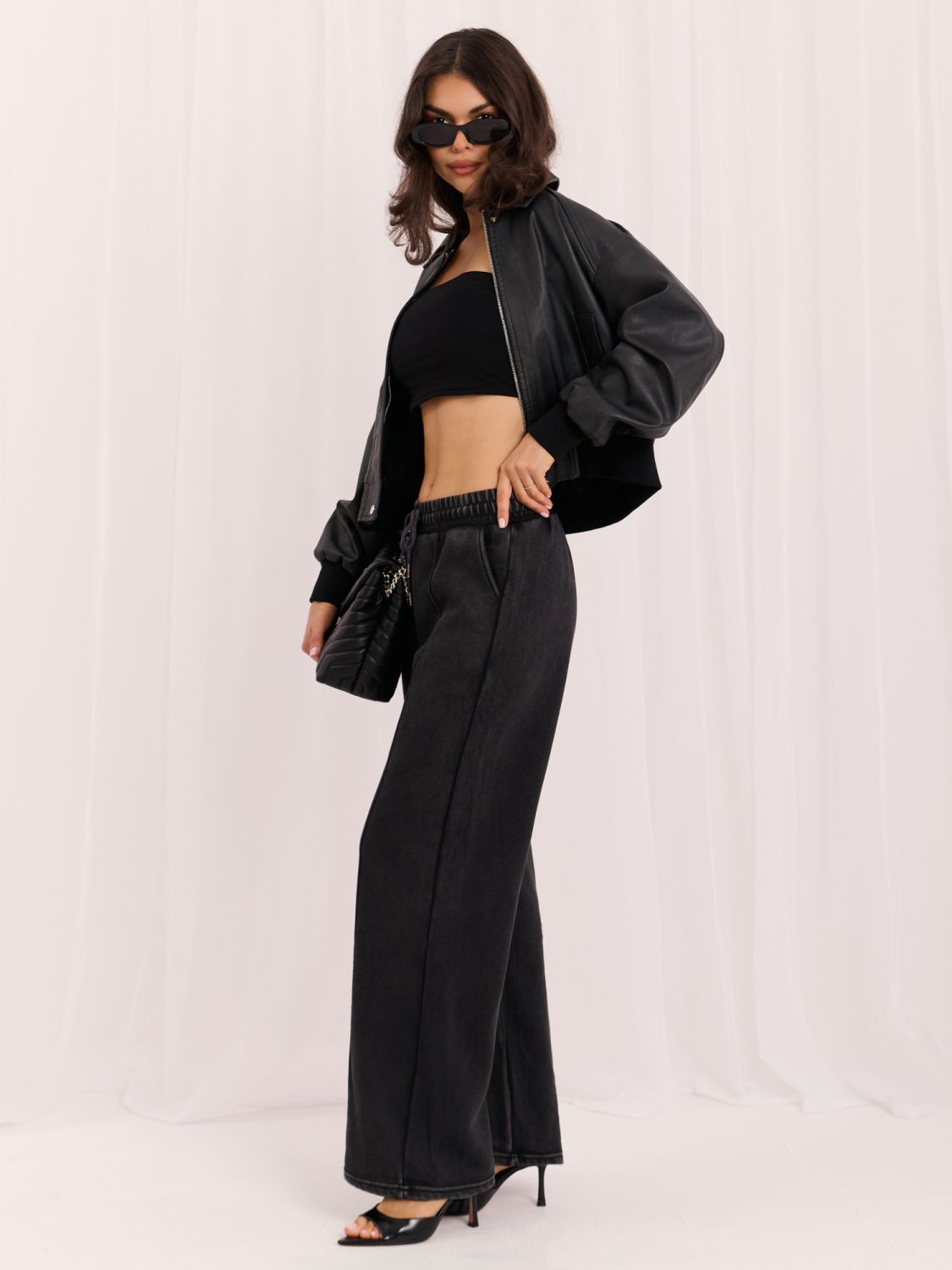 Graue Wide Leg Jogginghose