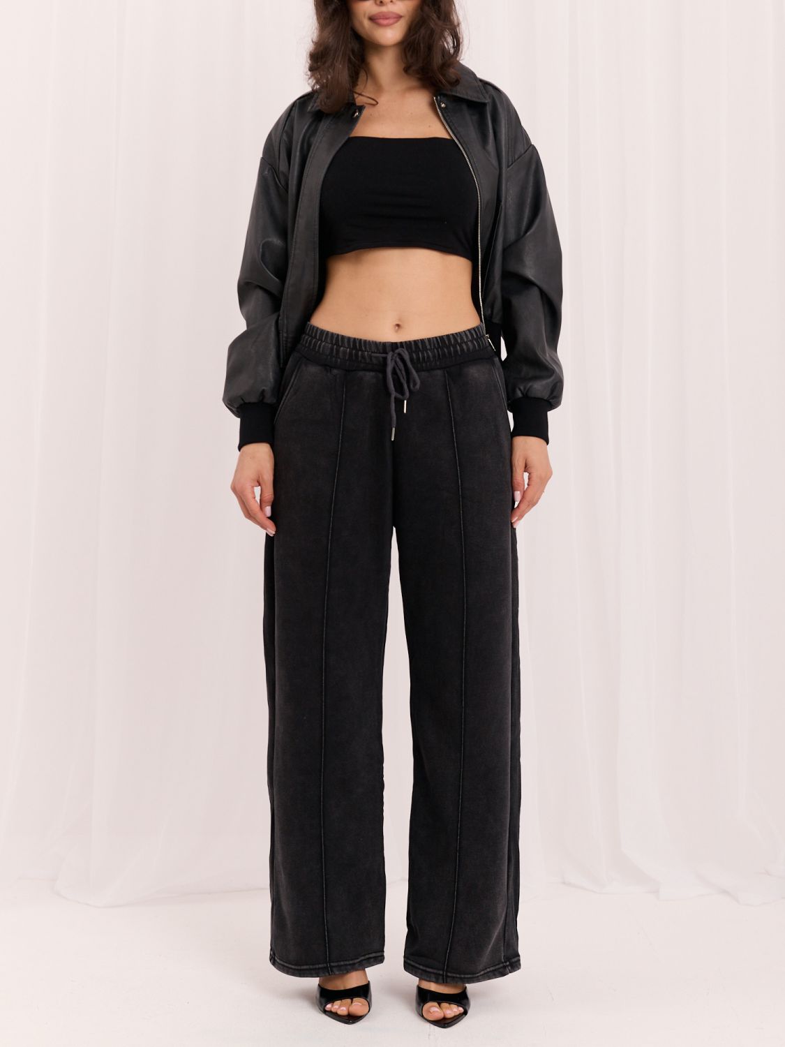 Graue Wide Leg Jogginghose