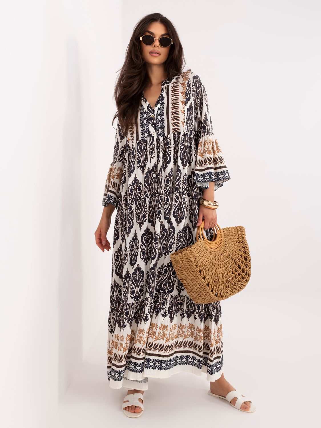 Maxi Oversize Kleid mit Print und 3/4-Ärmeln