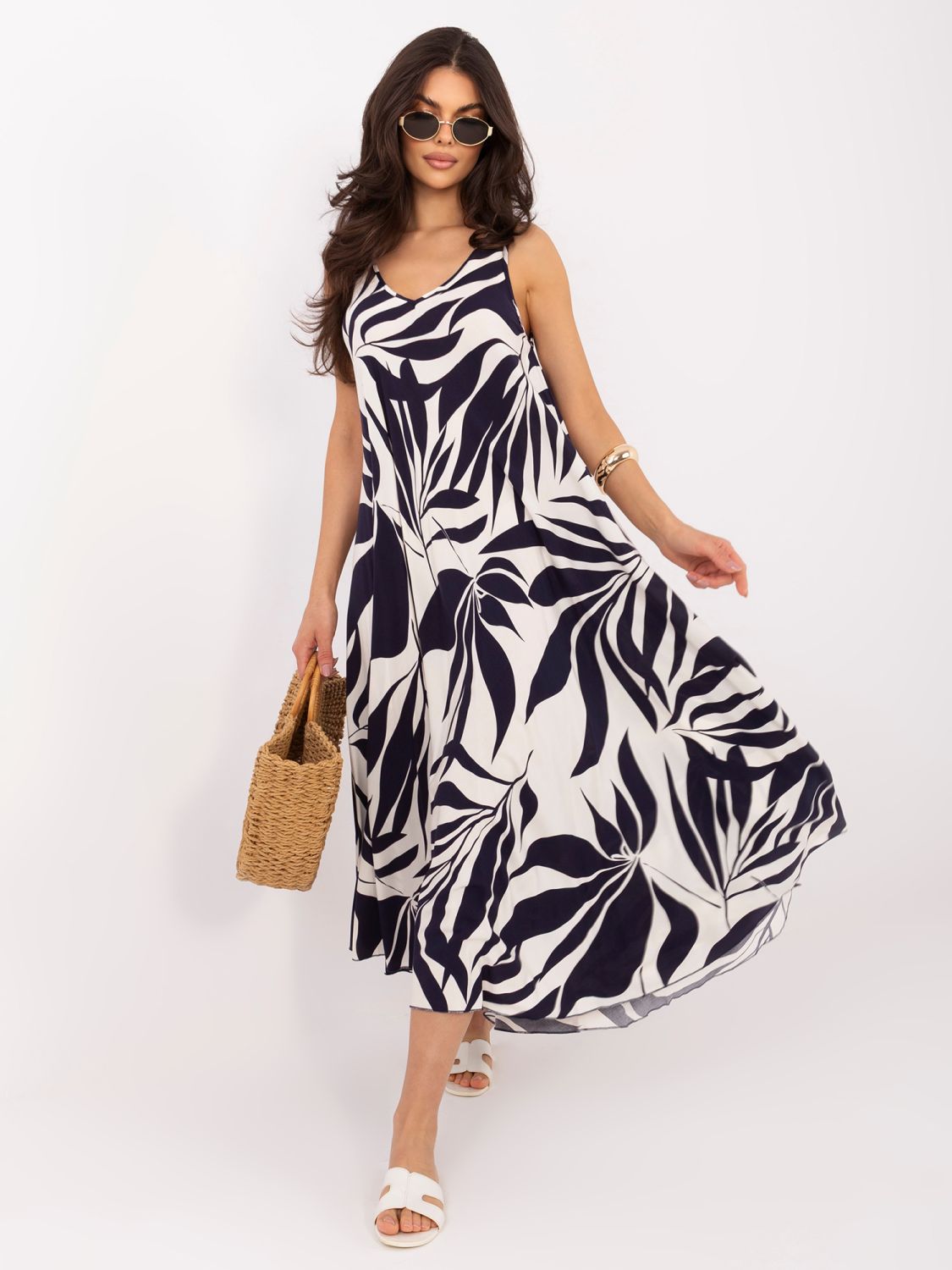 Maxi-Sommerkleid mit V-Ausschnitt und Print