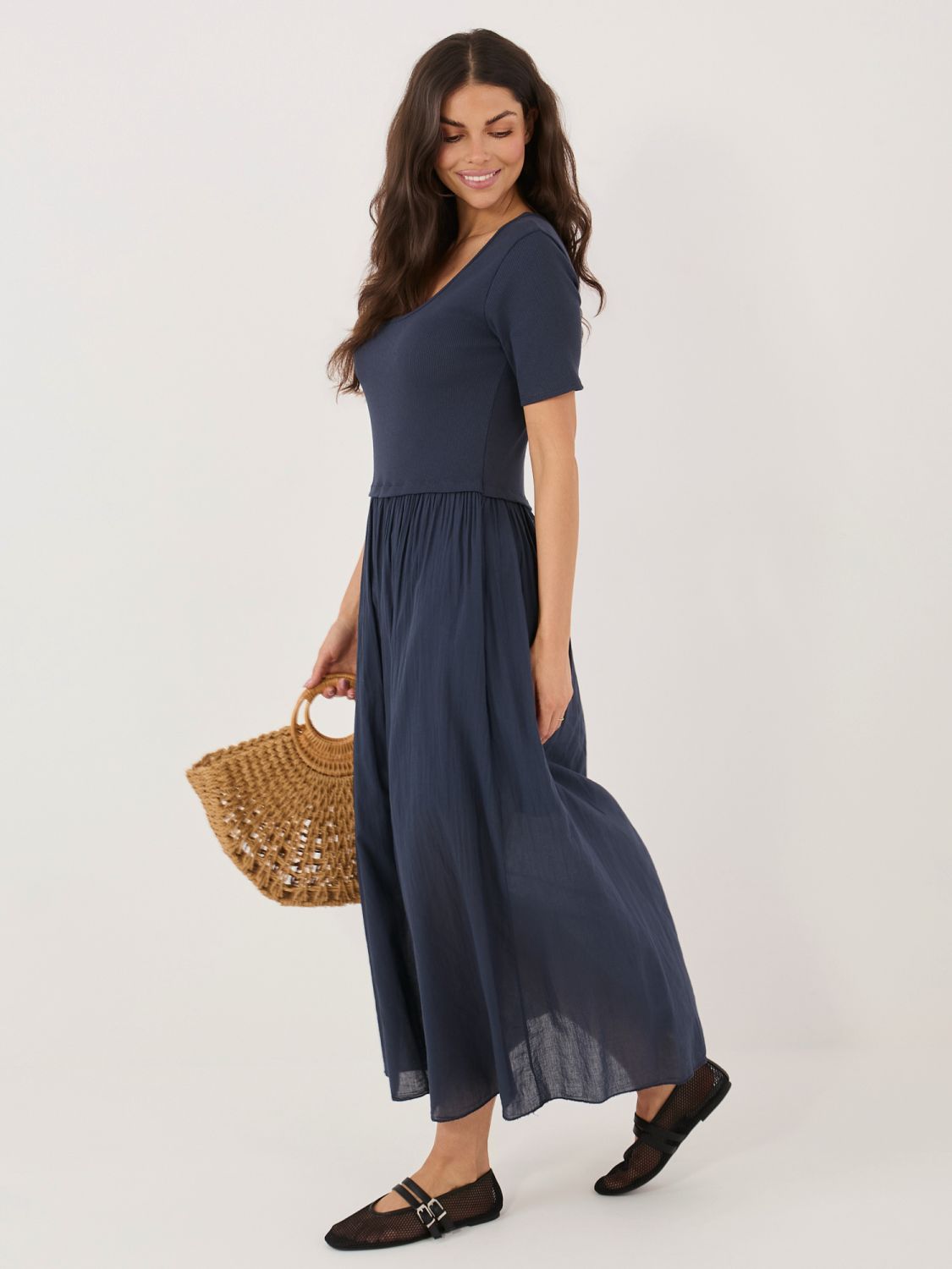 Ausgestelltes Midi-Kleid mit Futter, blau