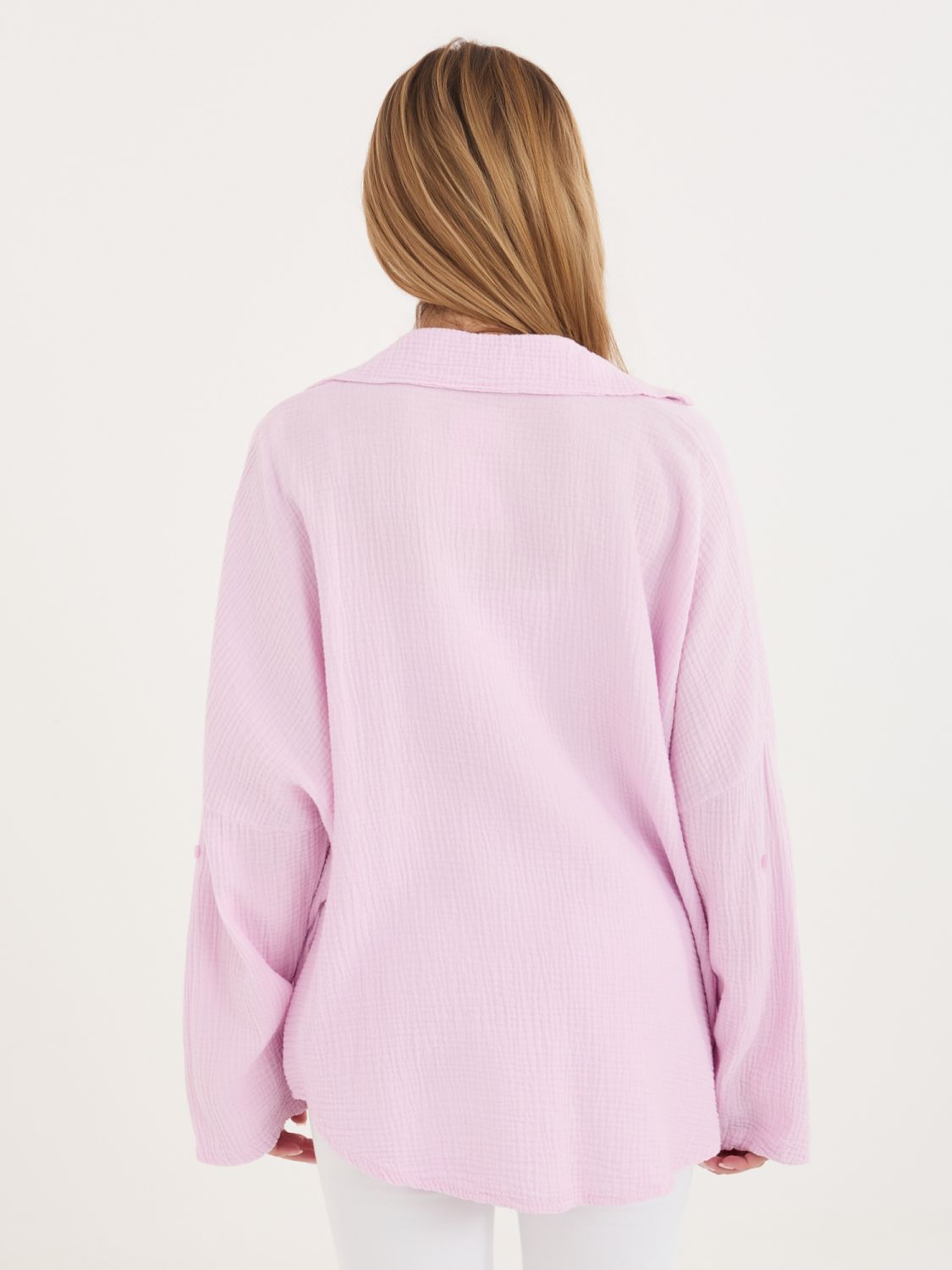 Hellrosa Baumwollbluse mit Kragen