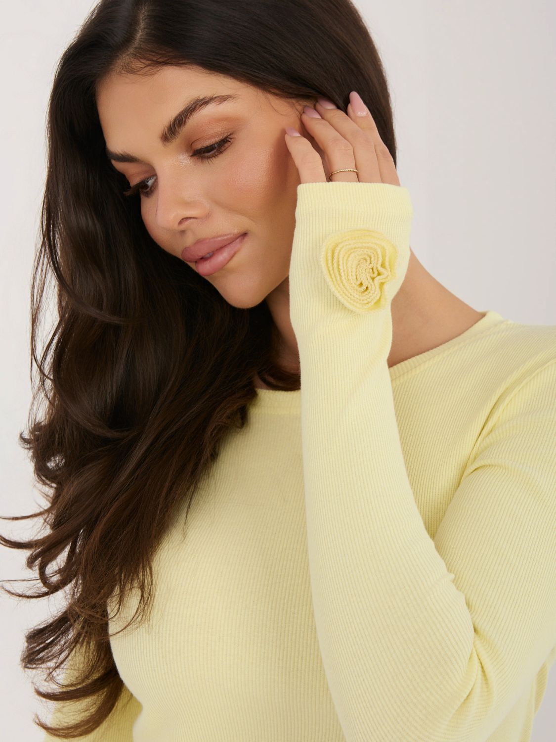 Gelbe, gerippte Bluse mit langen Ärmeln