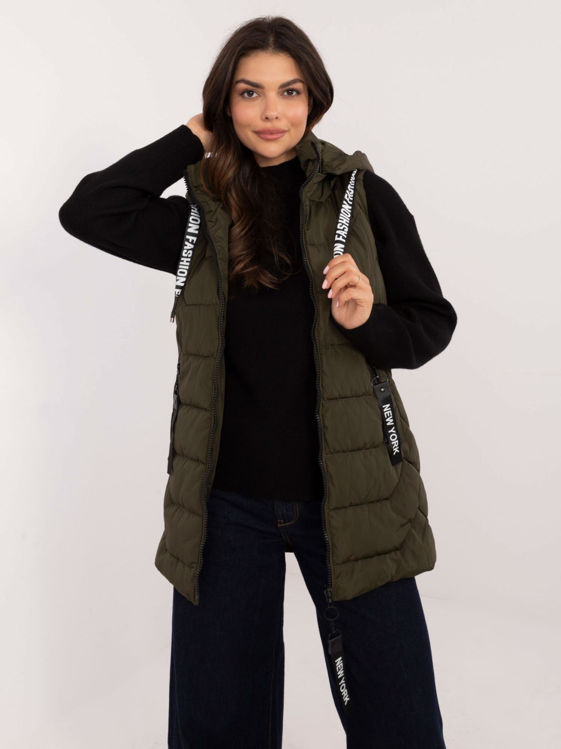 Steppweste mit Kapuze khaki