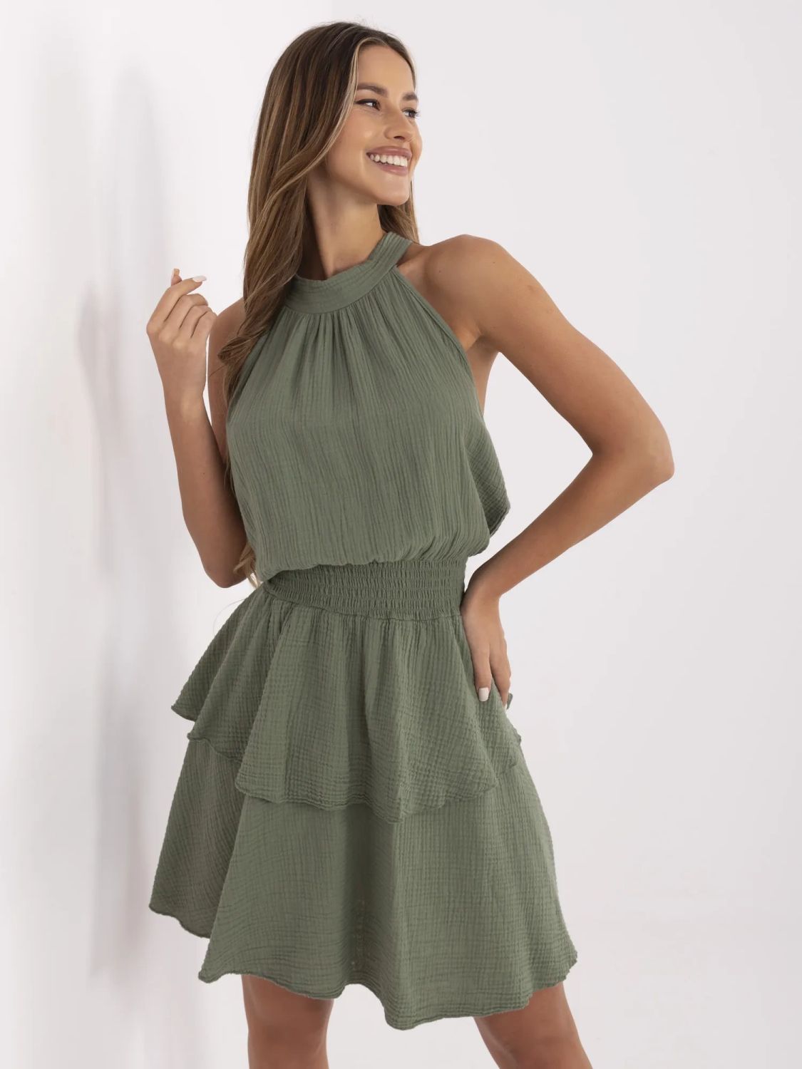 Sommerkleid mit Volants in Khaki