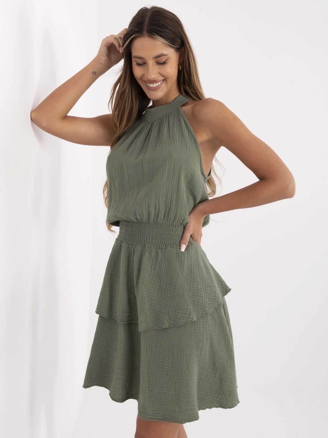 Sommerkleid mit Volants in Khaki