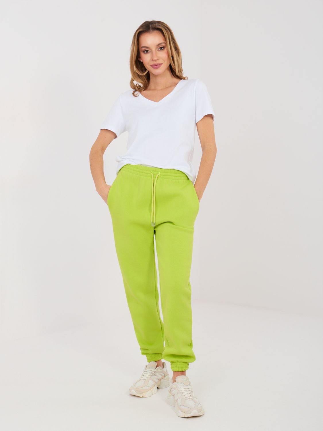 Damen-Jogginghose in Limettengrün mit hohem Bund