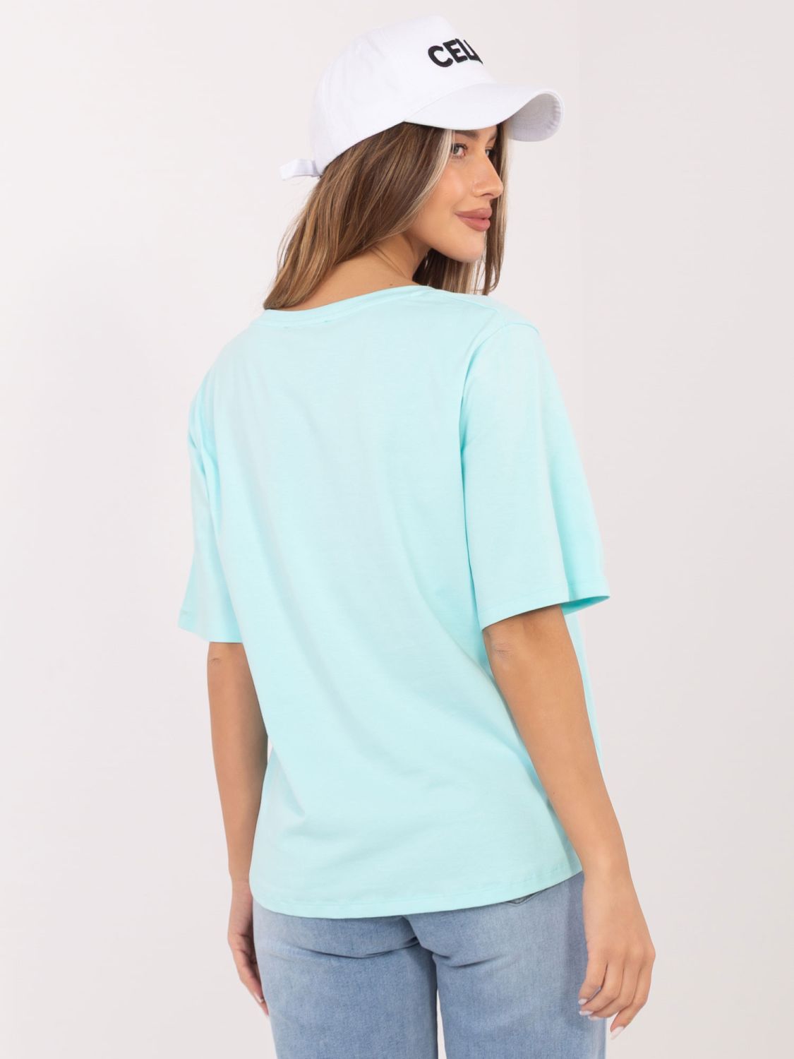 Damen-T-Shirt in Mint mit V-Ausschnitt