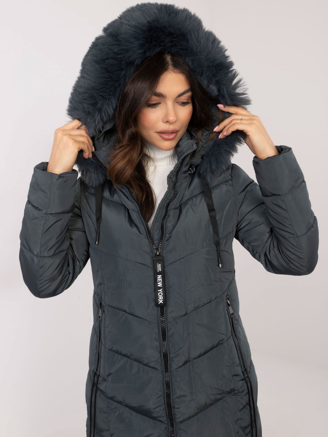 Damen Stepp-Wintermantel mit Kapuze in Blau