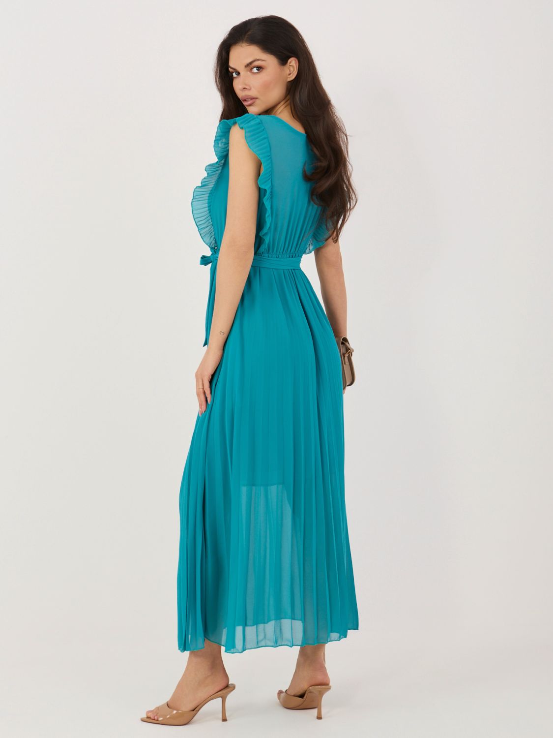 Blaues ausgestelltes Midi-Kleid mit Gürtel