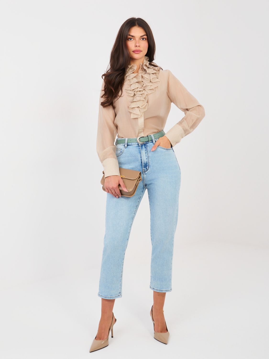 Damen Mom Jeans mit hohem Bund und Gürtel, blau