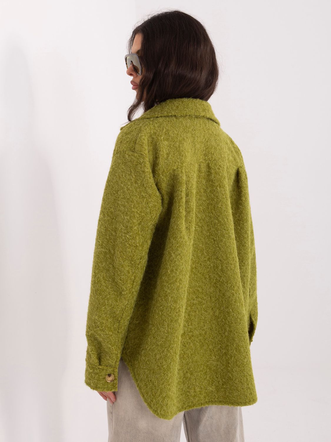 Olivgrüne Übergangsjacke mit Kragen und Taschen