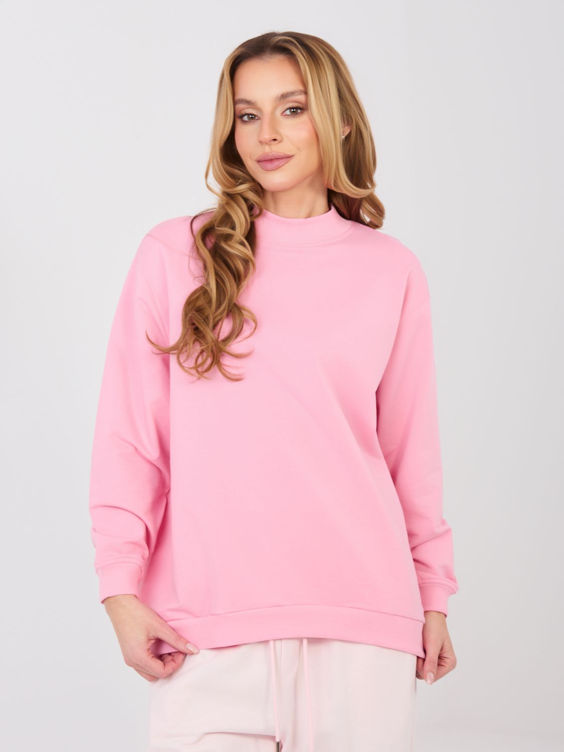 Langes rosa Sweatshirt mit Stehkragen