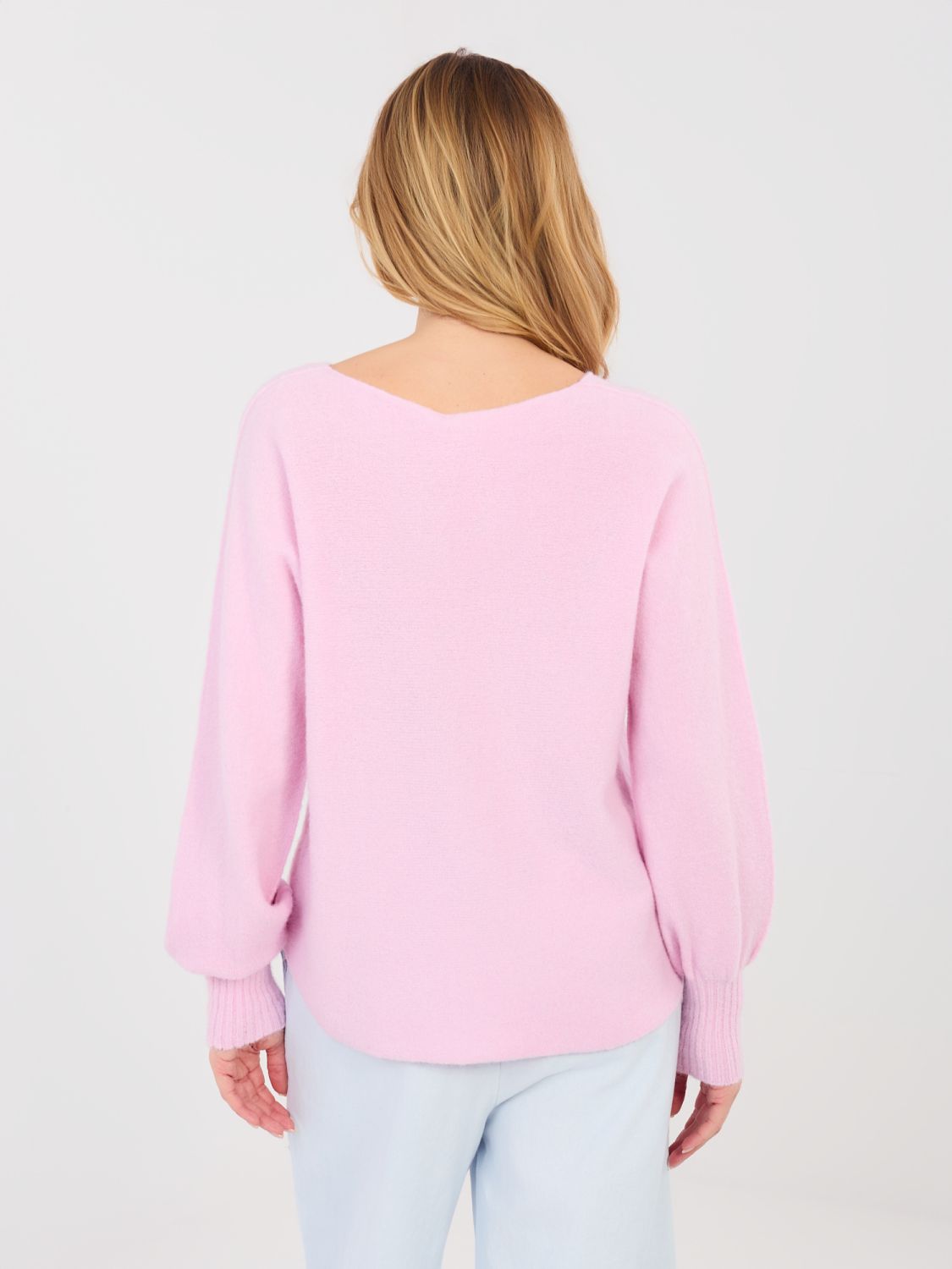 Rosa Strickpullover mit V-Ausschnitt