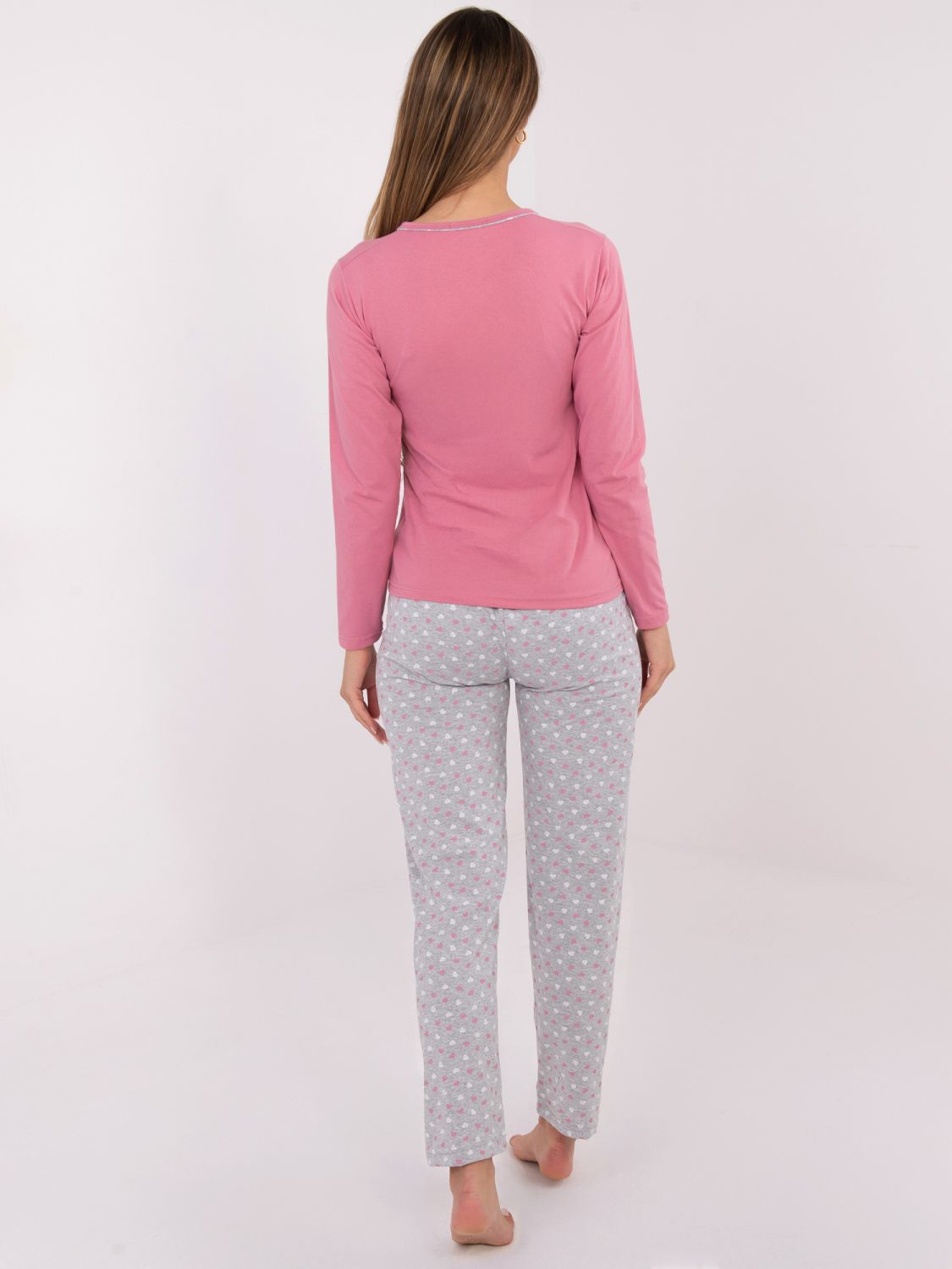 Damen Baumwoll-Pyjama mit Print und Knöpfen, rosa