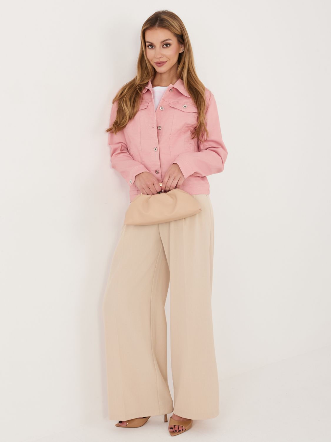 Rosa Jeansjacke mit Kragen