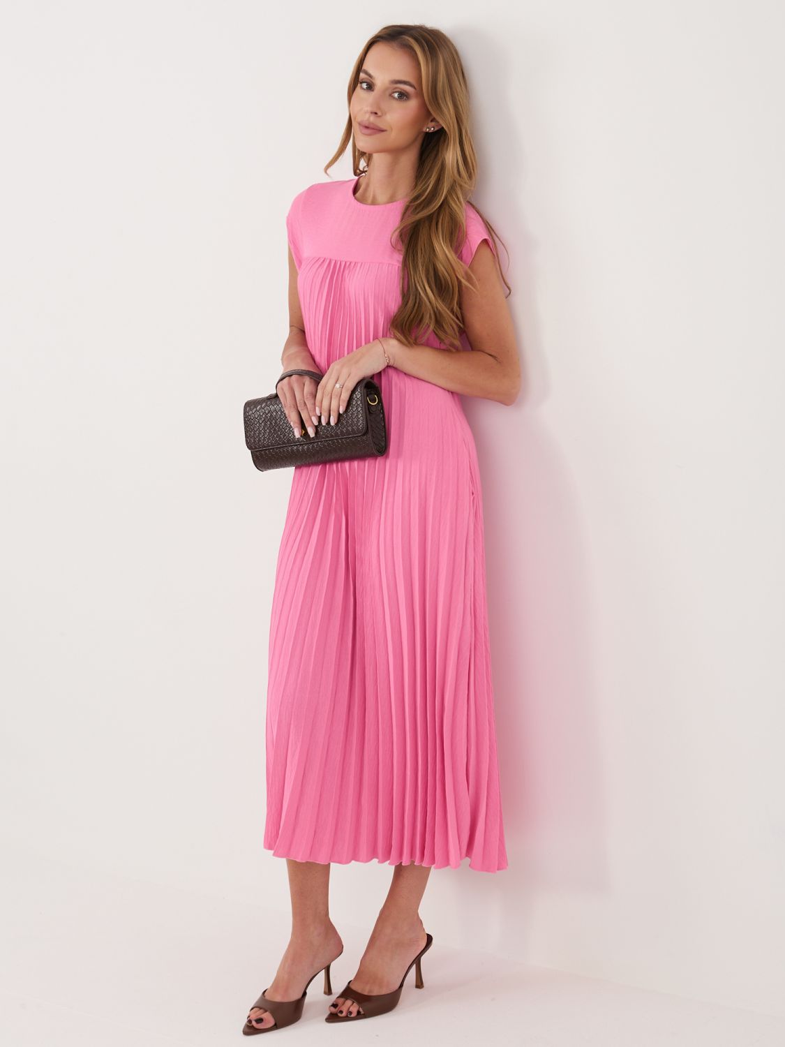 Rosa Midi-Cocktailkleid mit Taschen