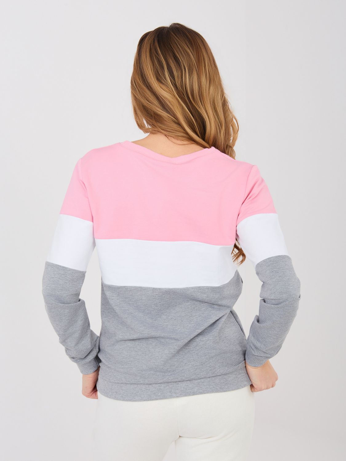 Gestreiftes Sweatshirt aus Baumwolle in Grau-Rosa