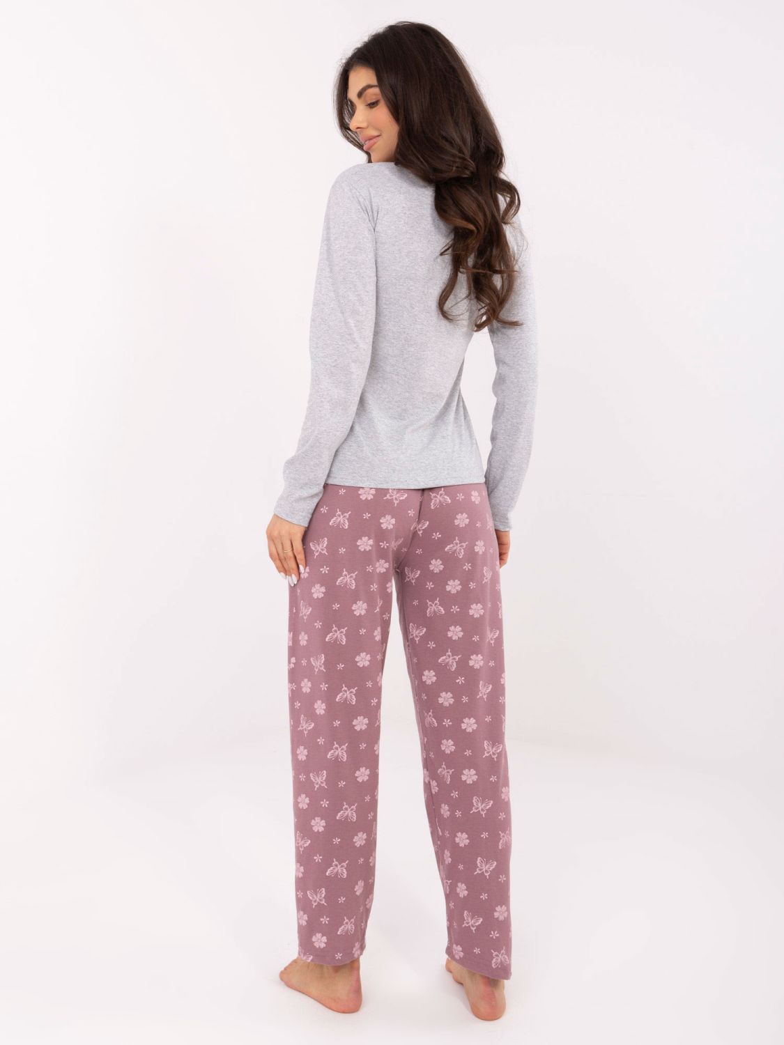 Damen Schlafanzug aus Baumwolle mit Print in Grau