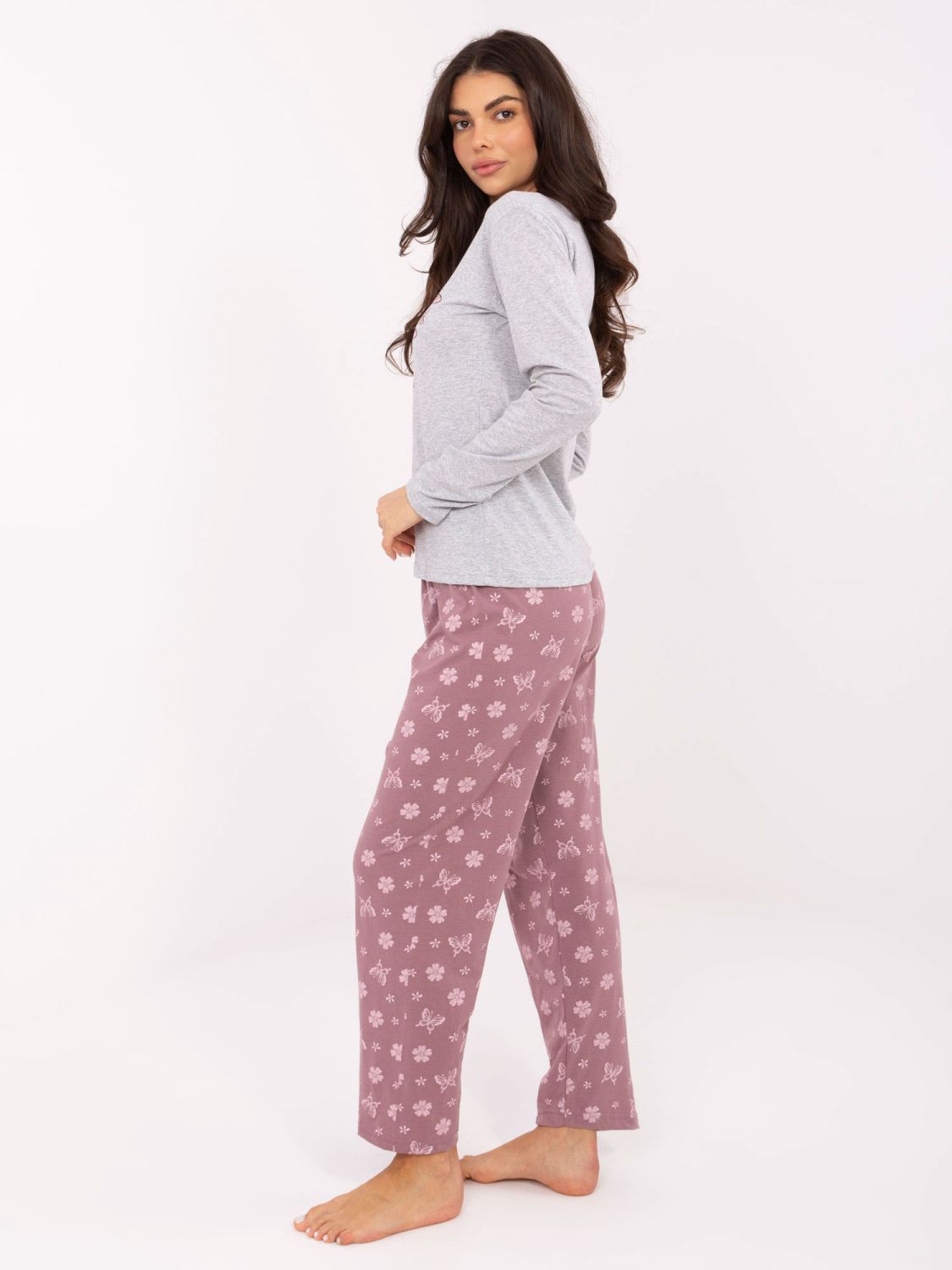 Damen Schlafanzug aus Baumwolle mit Print in Grau