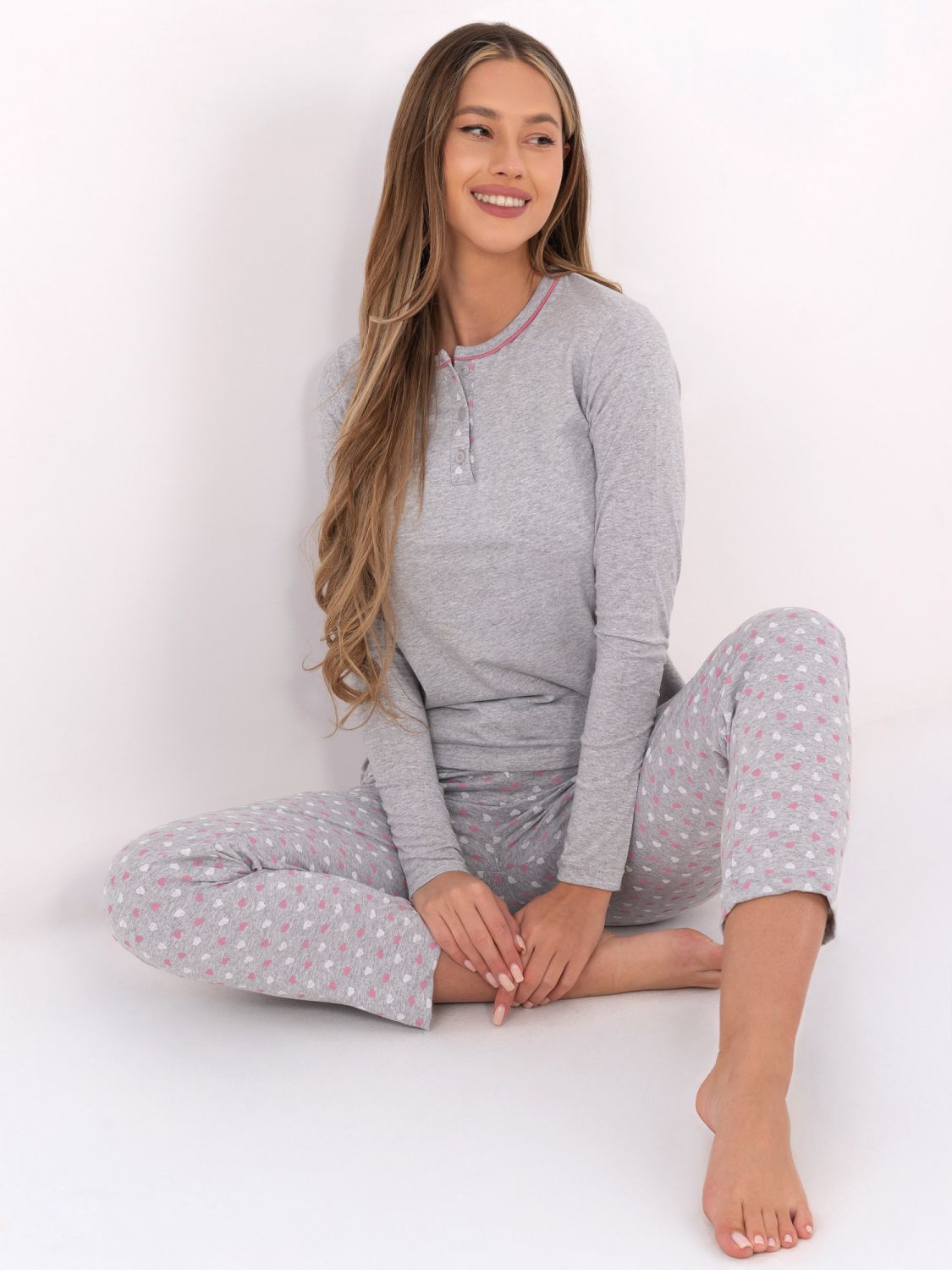 Damen-Schlafanzug aus Baumwolle mit Print, grau