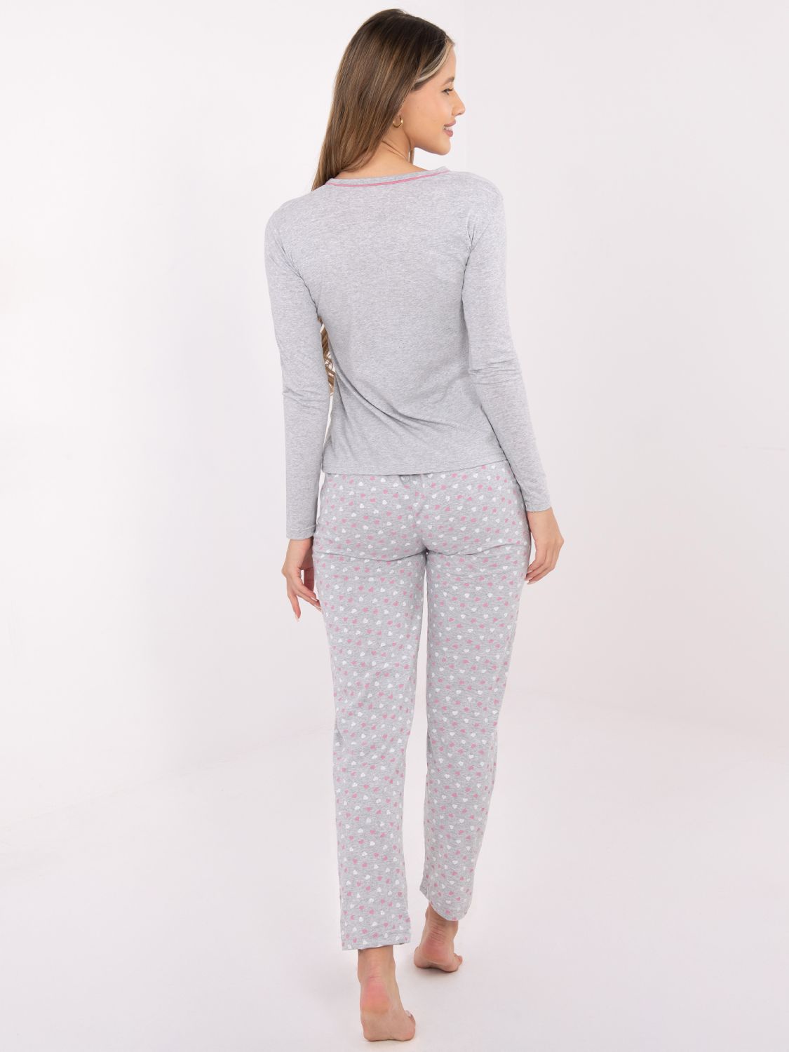 Damen-Schlafanzug aus Baumwolle mit Print, grau