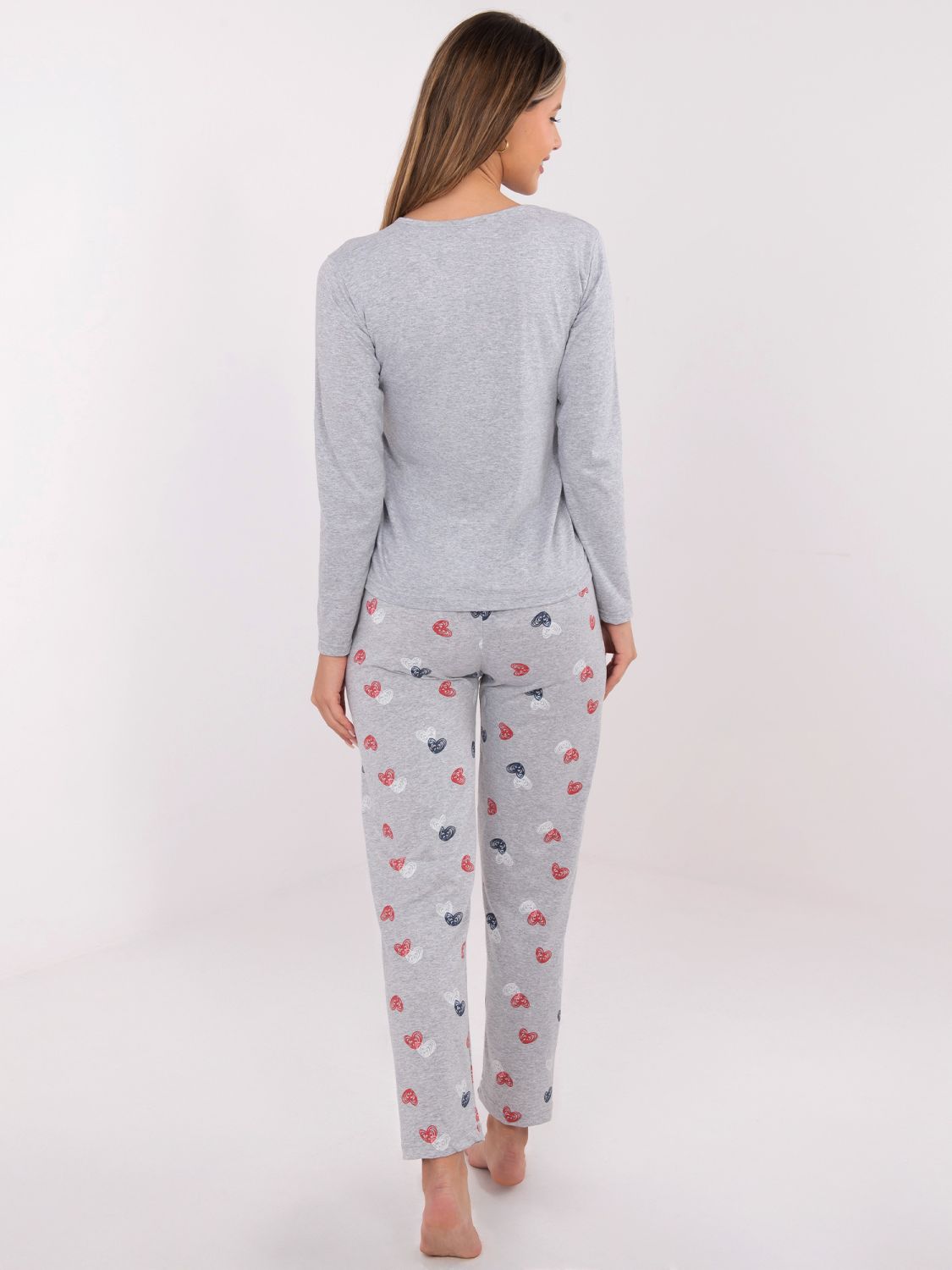 Damen Schlafanzug grau mit Print, langer Ärmel