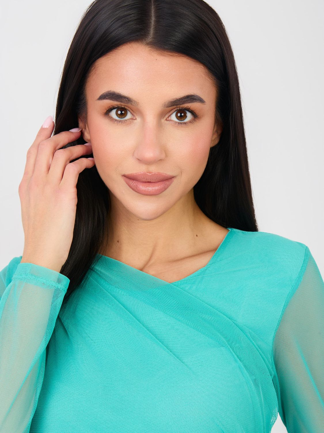 Eleganter blauer Body mit langen Ärmeln und Rundhalsausschnitt