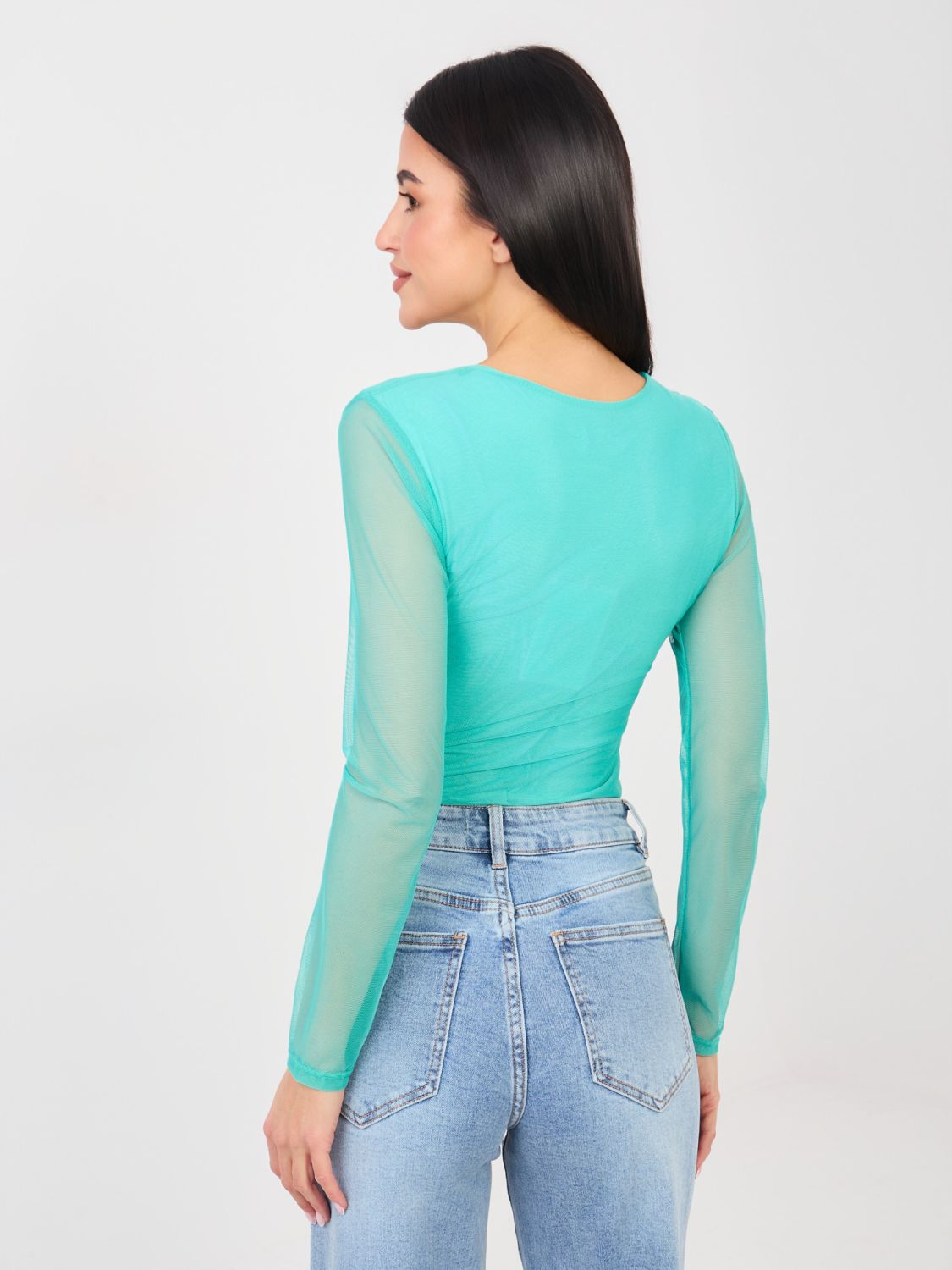 Eleganter blauer Body mit langen Ärmeln und Rundhalsausschnitt