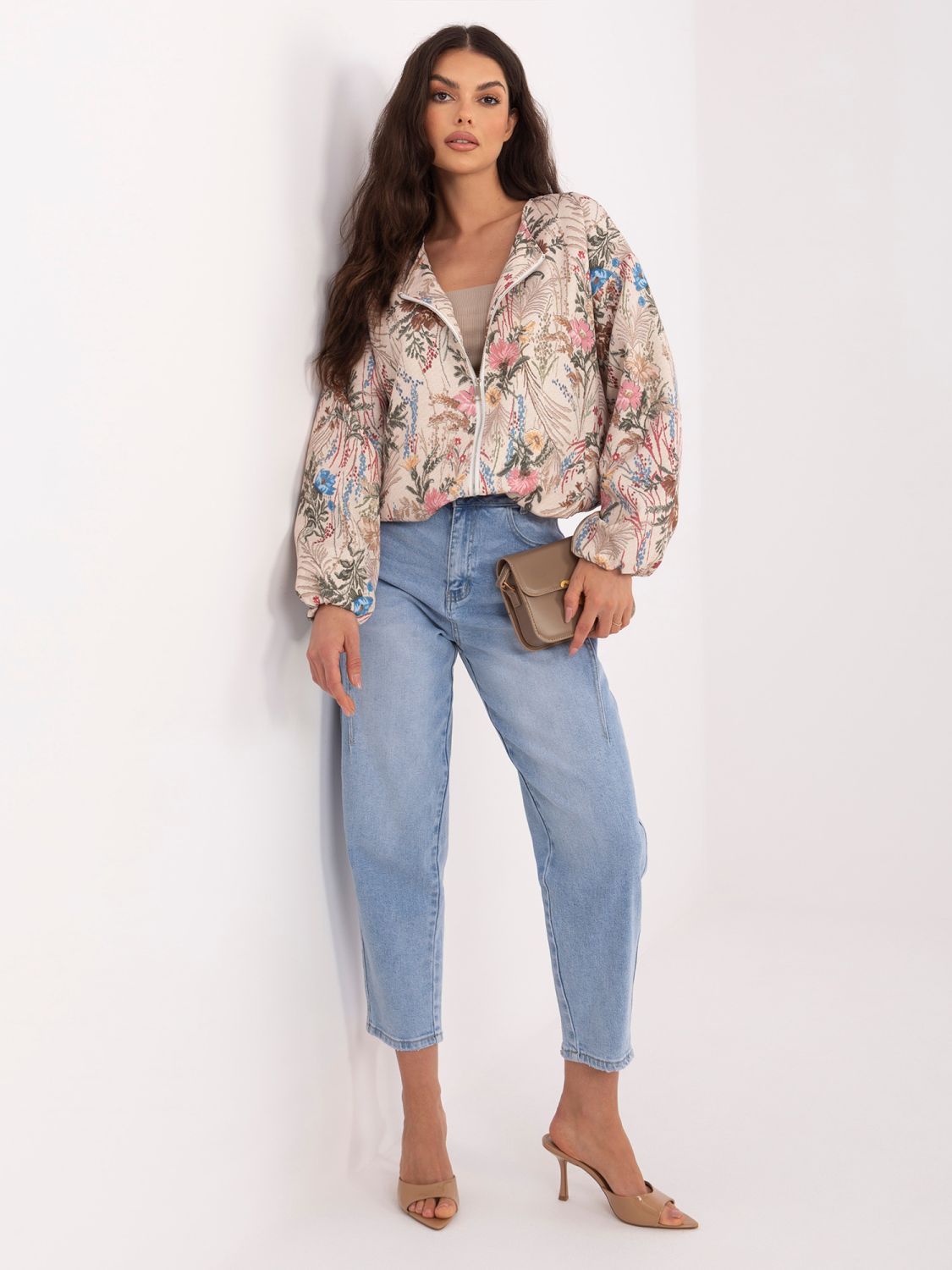 Grüne geblümte Bomberjacke mit Futter