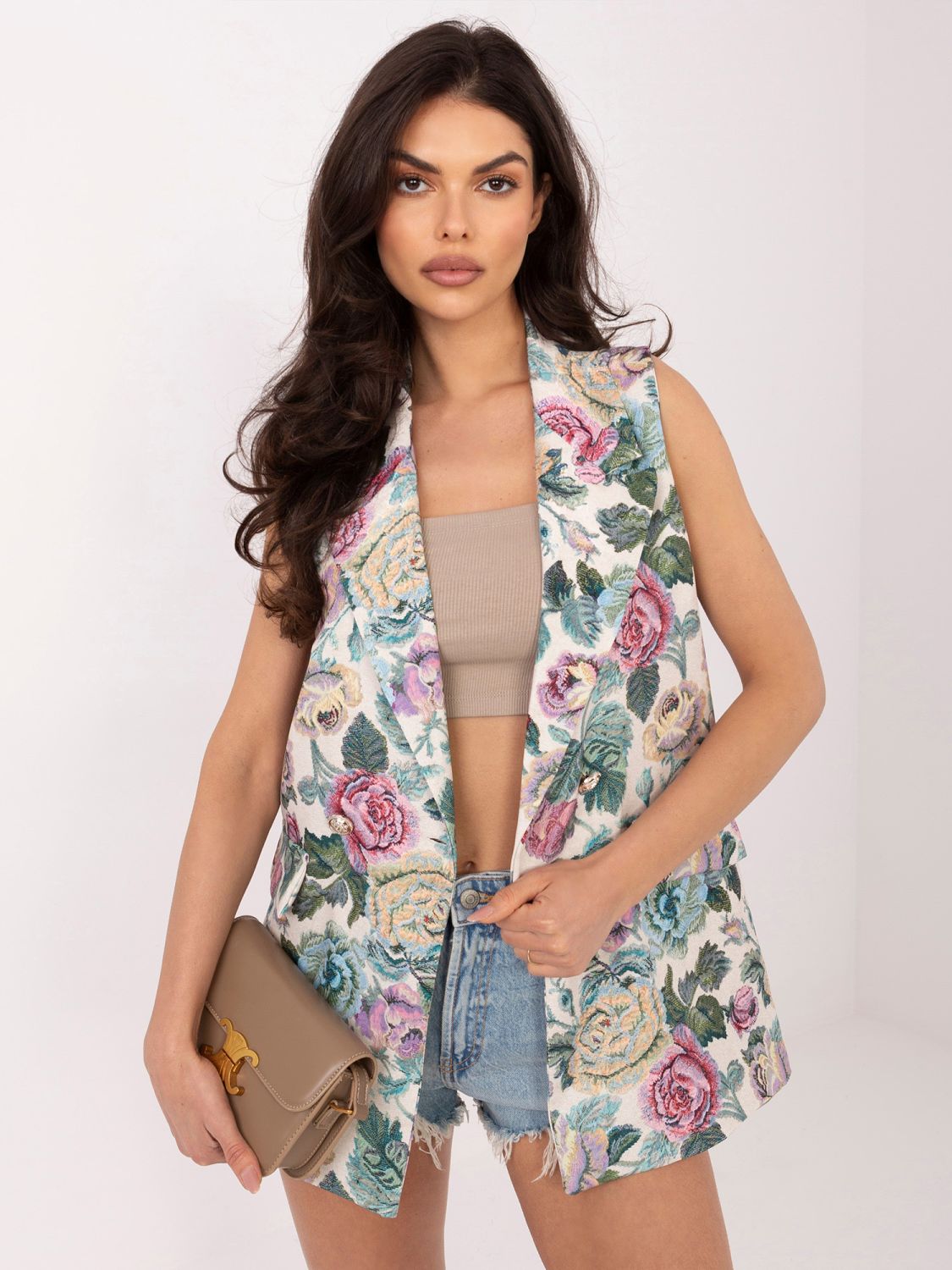 Elegante grüne Weste mit Blumenmuster