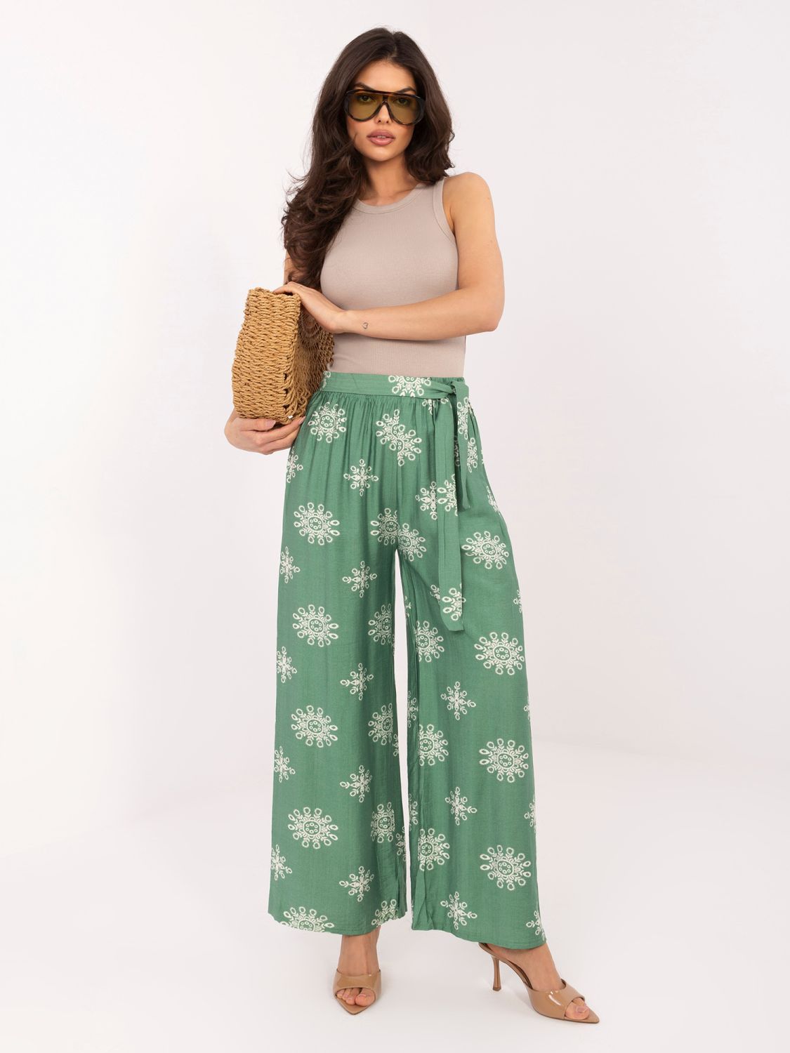 Grüne Palazzo-Hose mit Gürtel